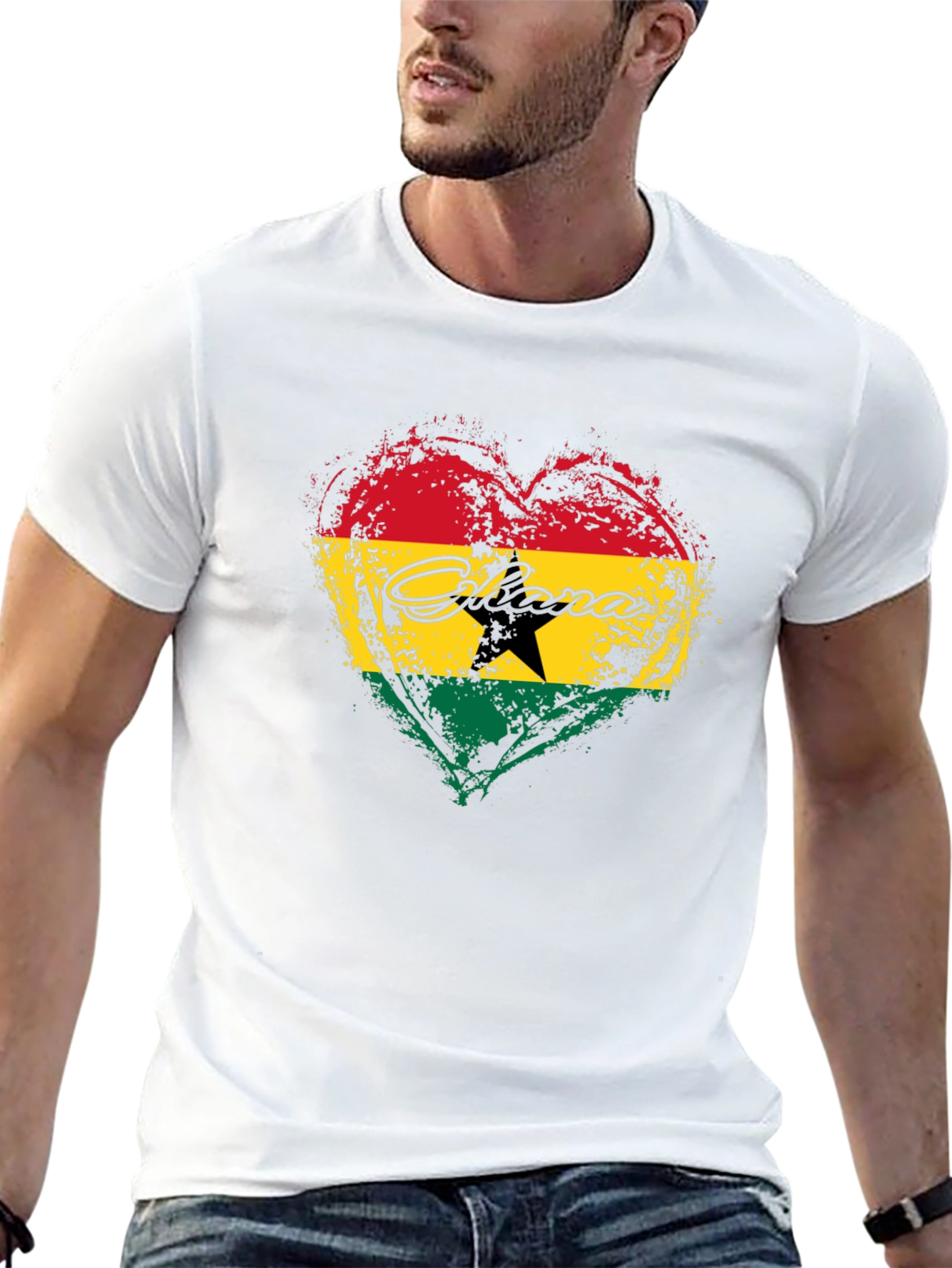 Ghana Flag Heart Graphic T-Shirt