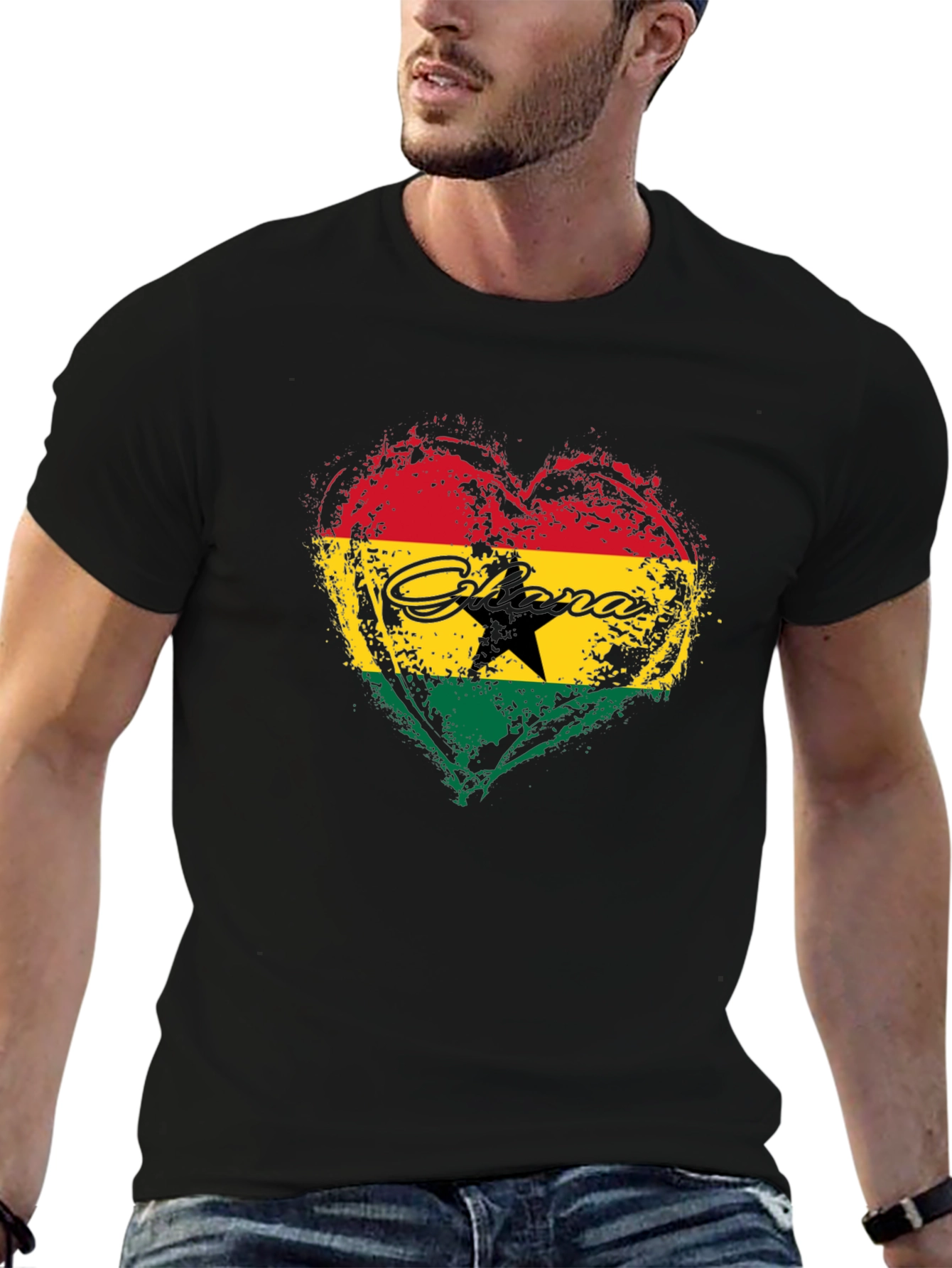 Ghana Flag Heart Graphic T-Shirt