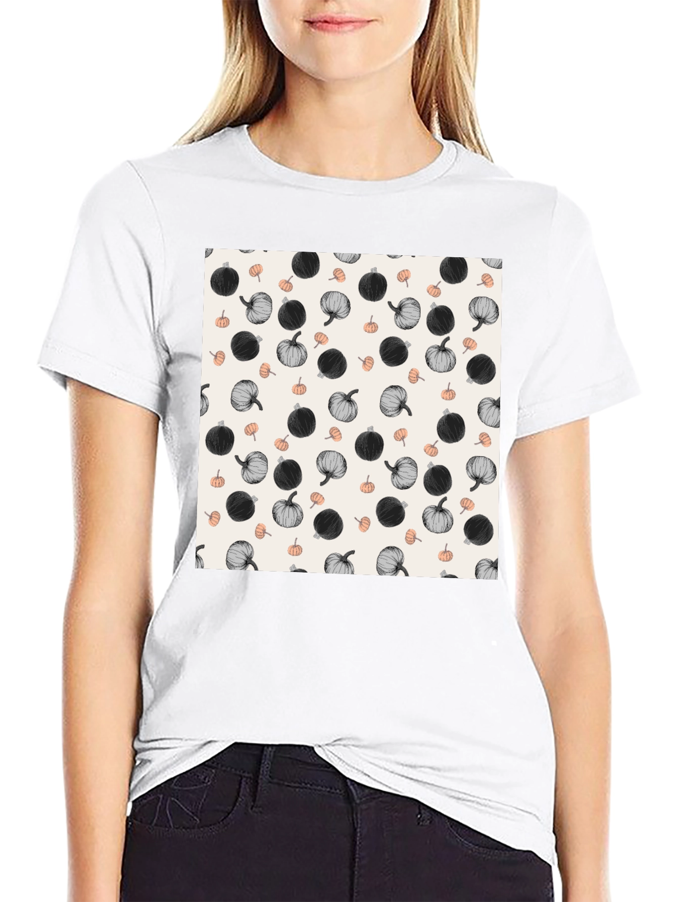 Pumpkin Pattern T-Shirt - Stylish Fall Fashion