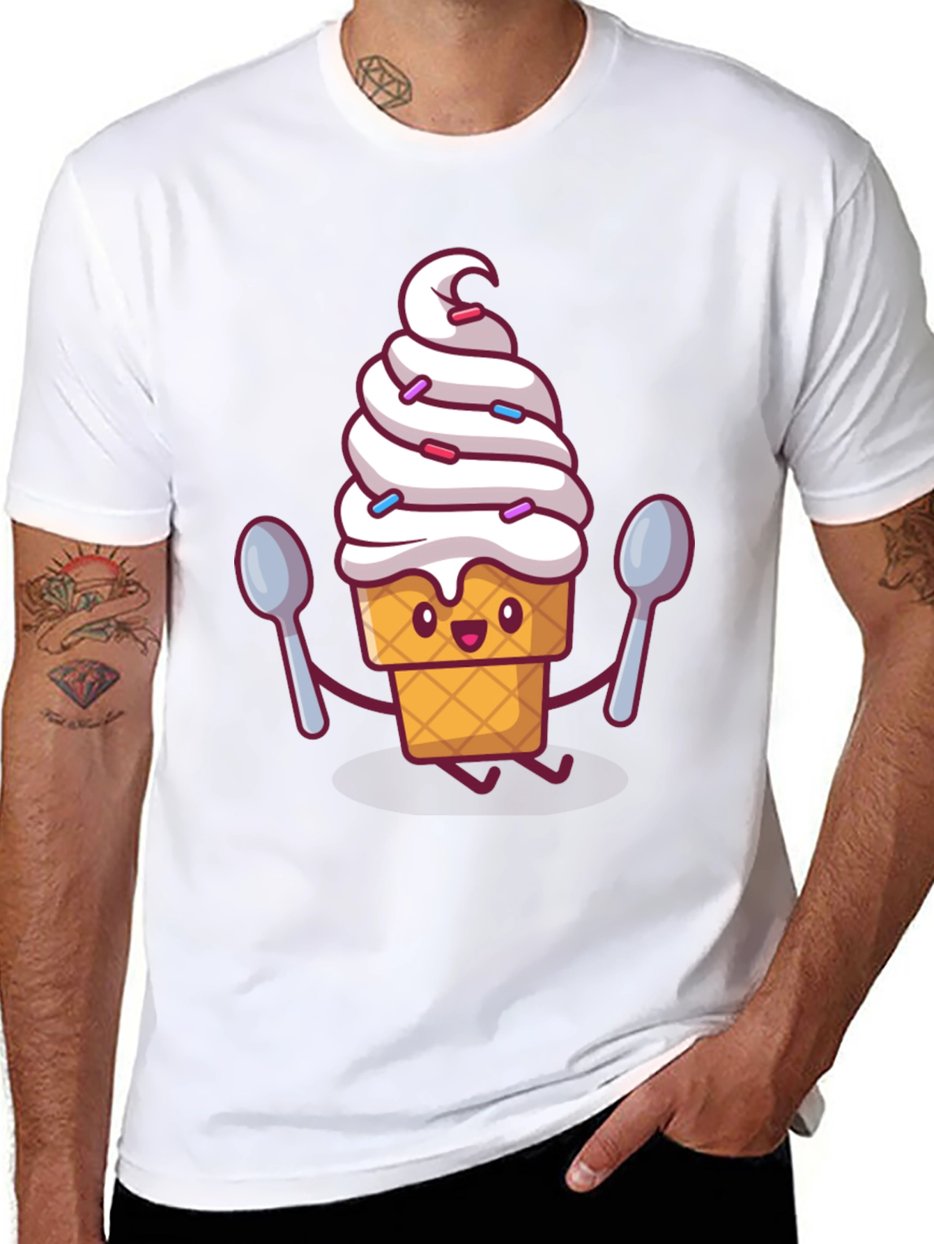 Ice Cream Cartoon Graphic Tee - Sweet Treat Style!