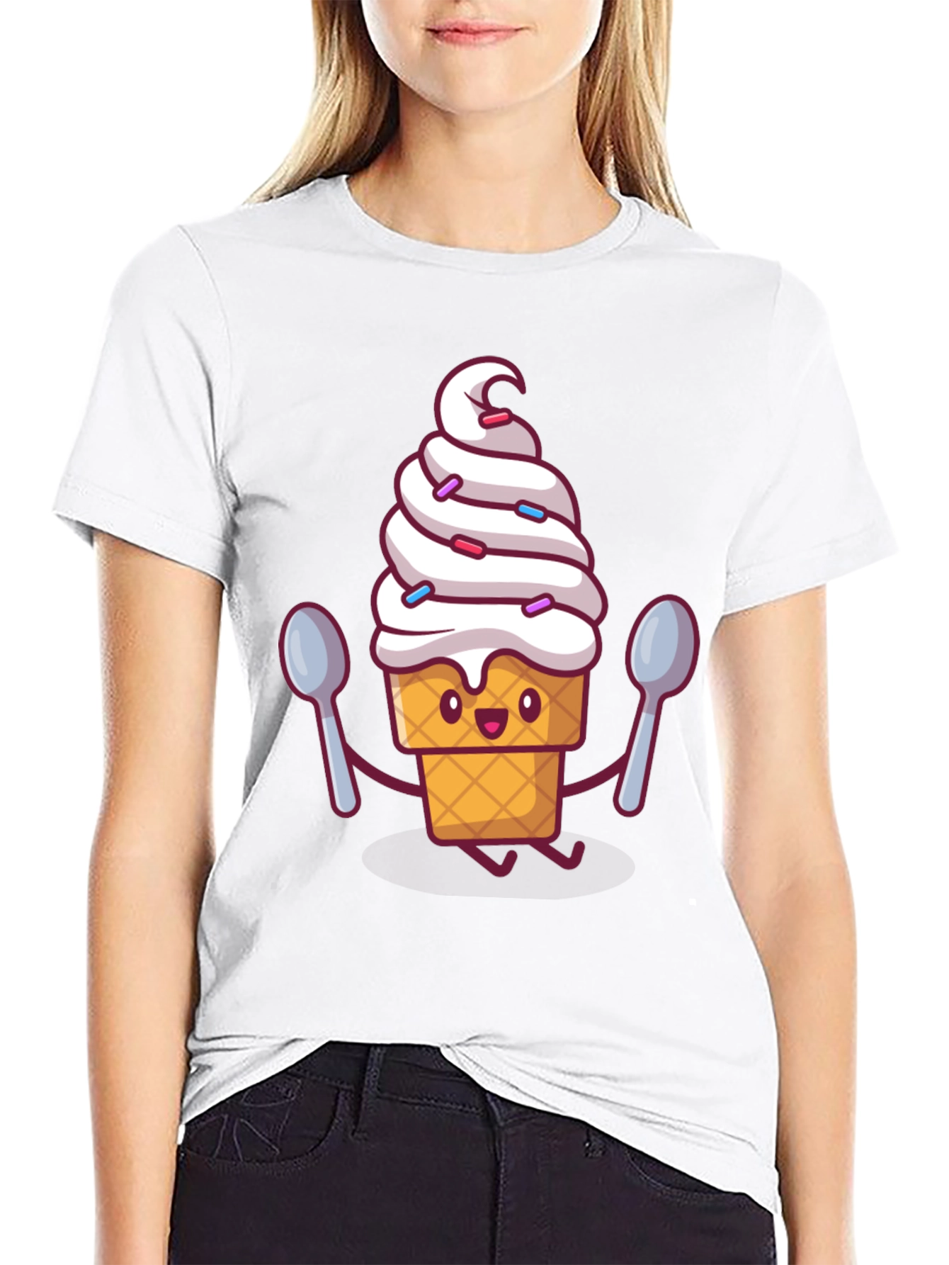 Ice Cream Cartoon Graphic Tee - Sweet Treat Style!