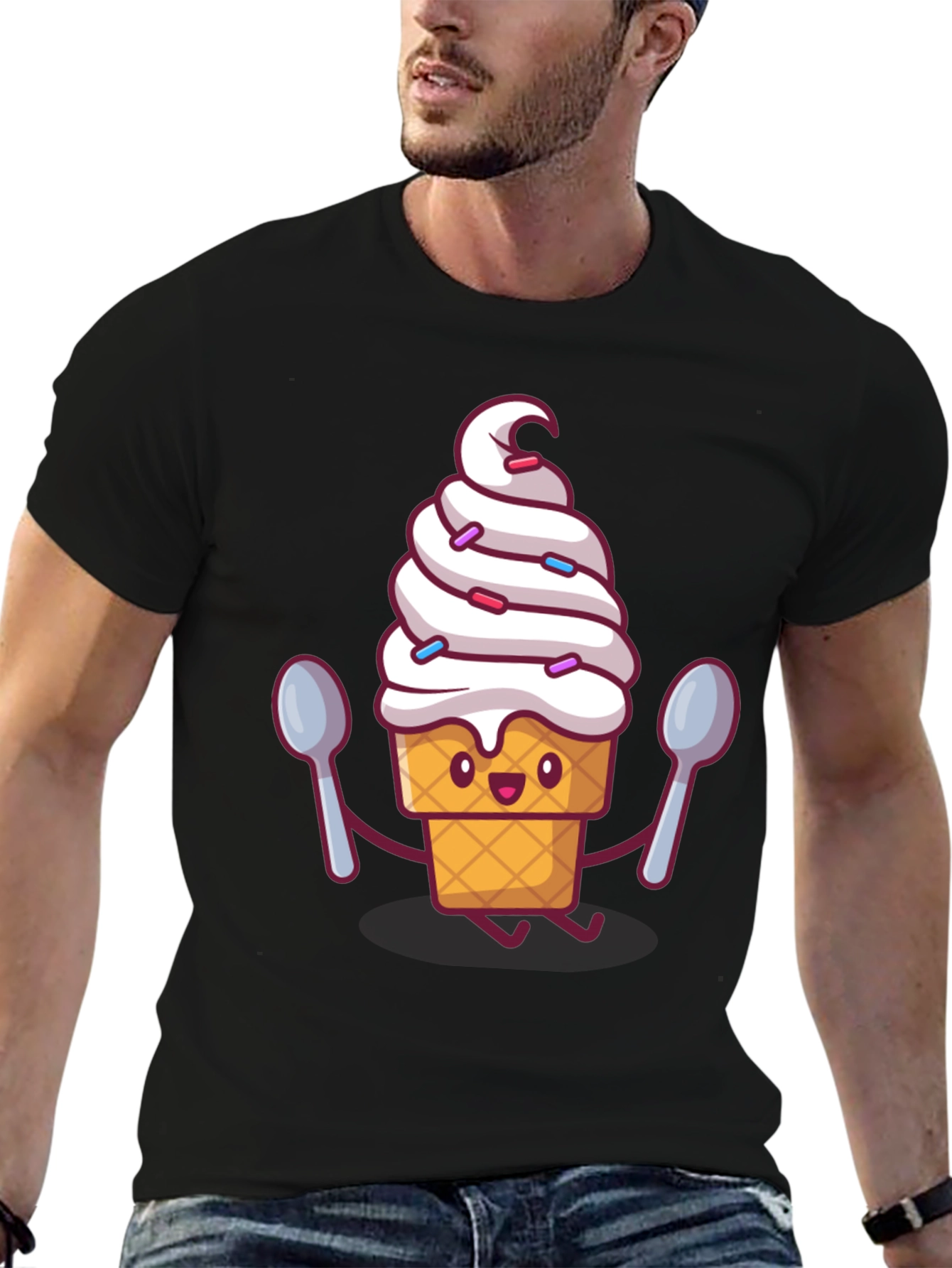 Ice Cream Cartoon Graphic Tee - Sweet Treat Style!