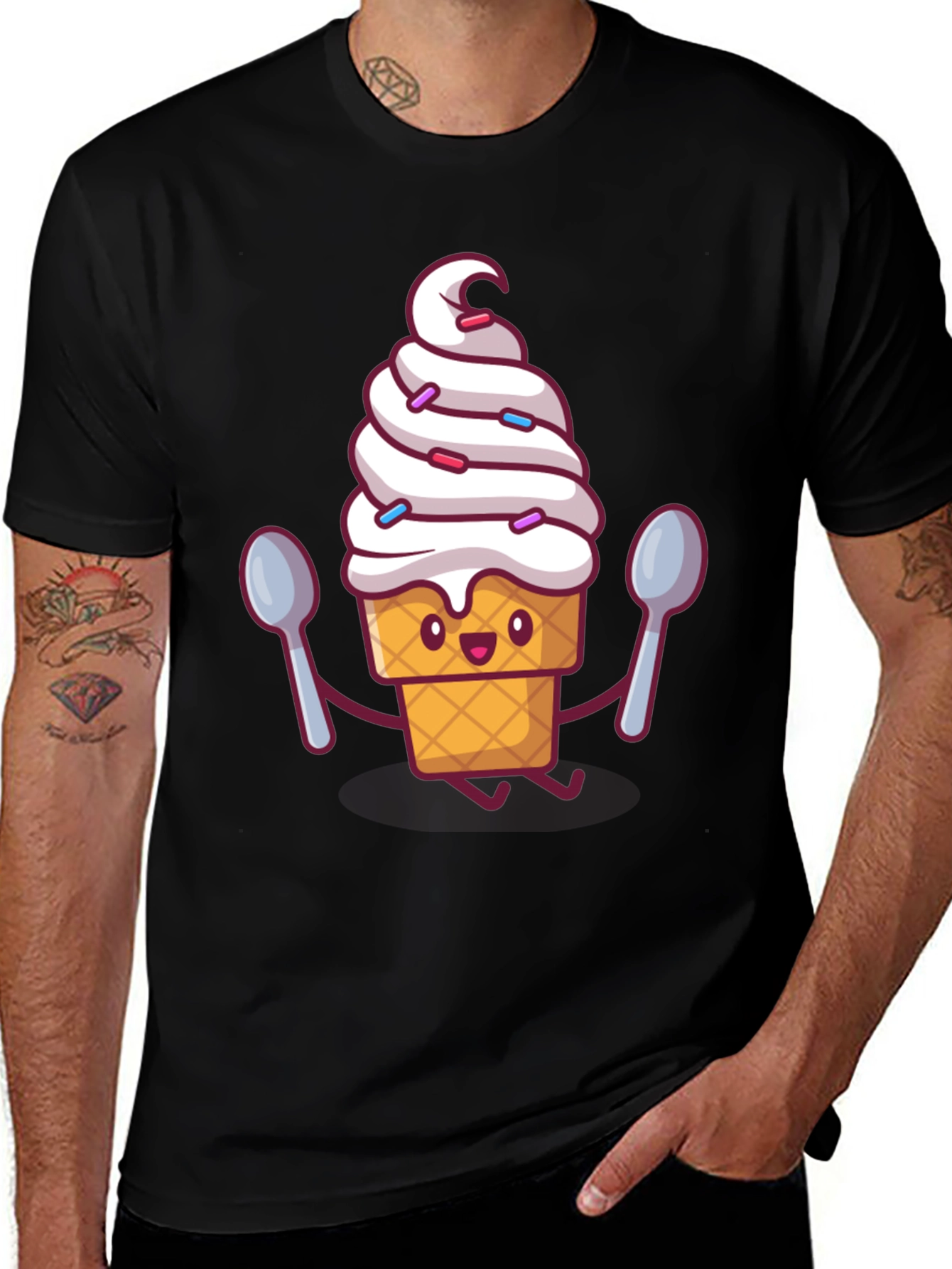 Ice Cream Cartoon Graphic Tee - Sweet Treat Style!