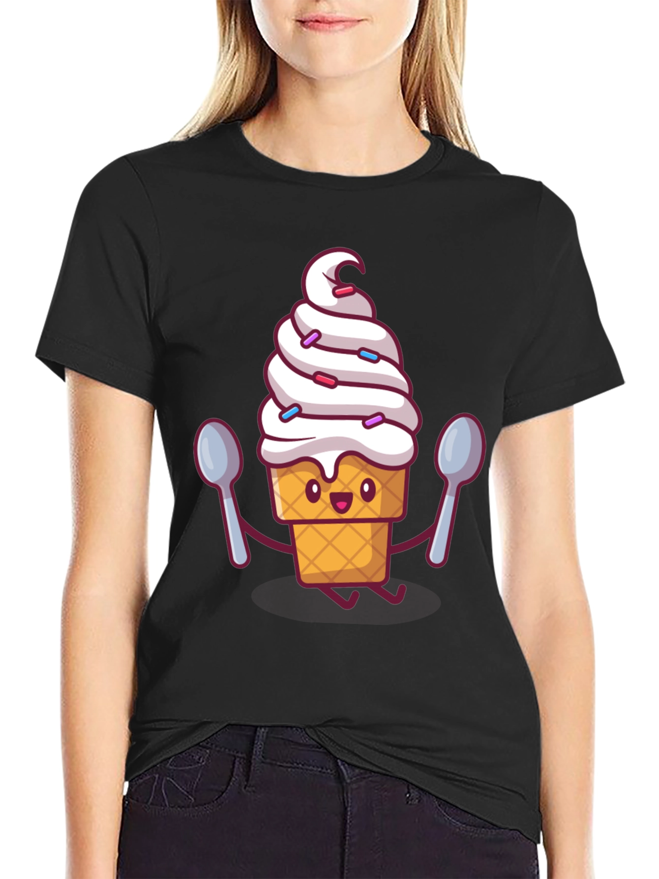 Ice Cream Cartoon Graphic Tee - Sweet Treat Style!