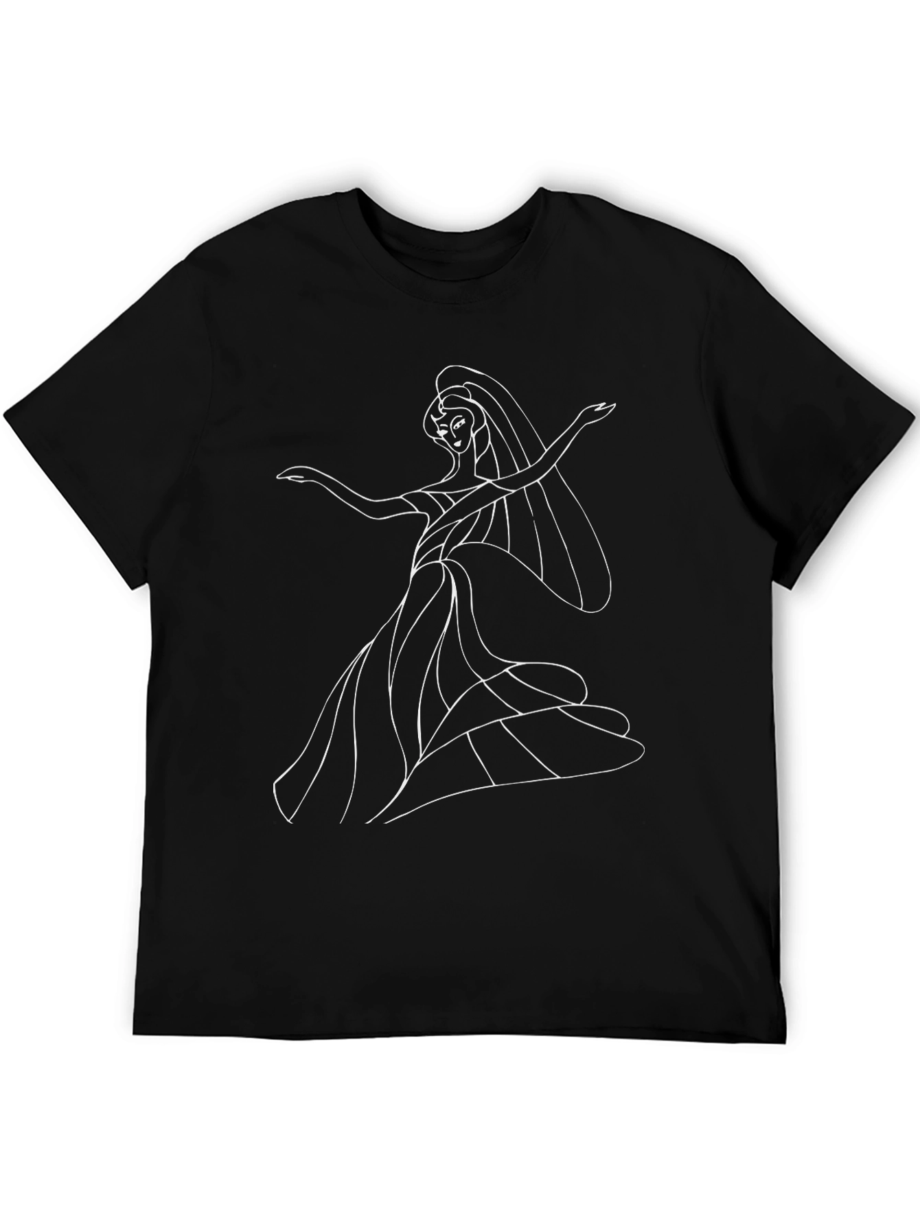 Elegant Woman Line Art Black T-Shirt
