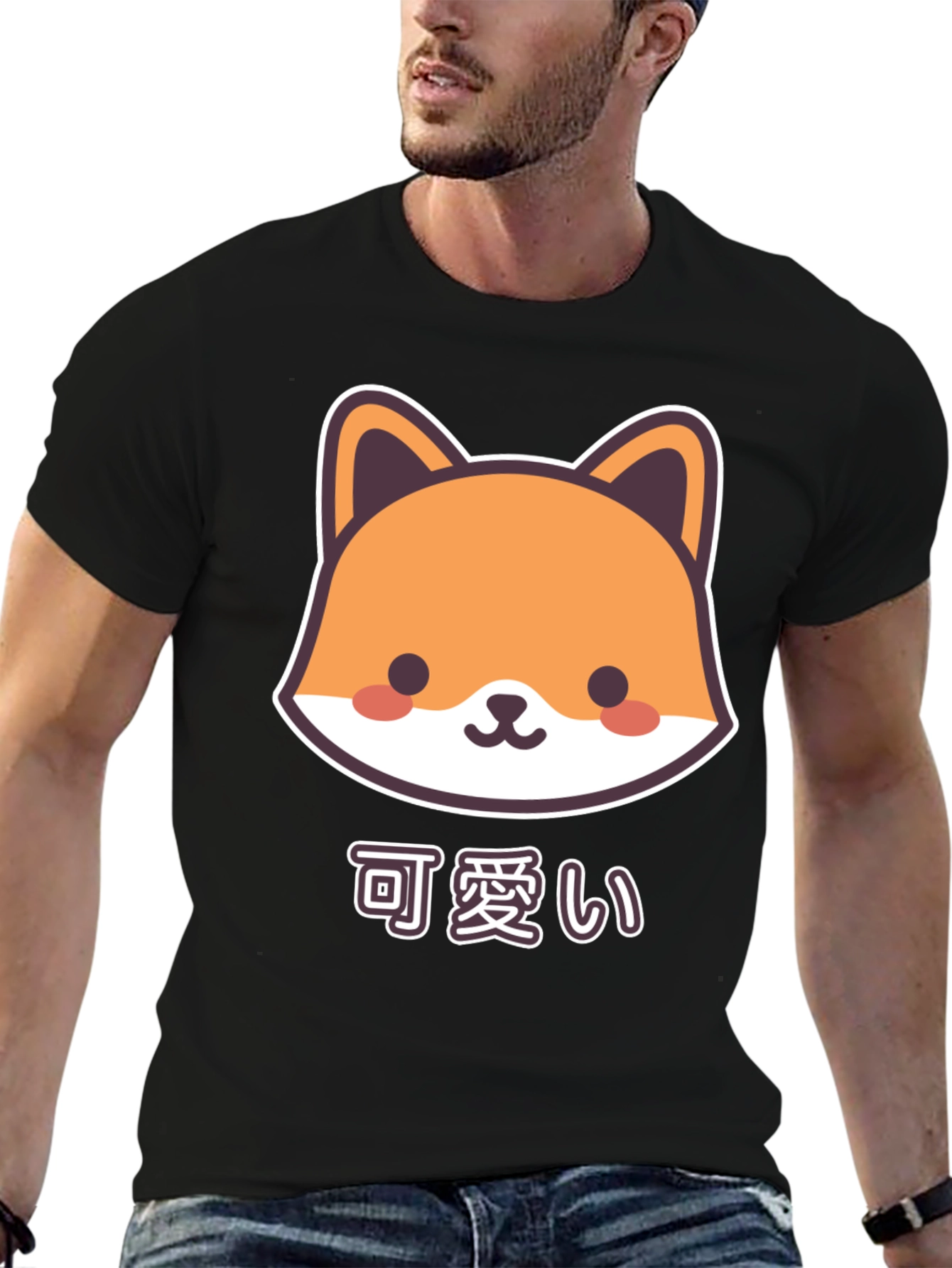 Cute Kawaii Fox Black T-Shirt