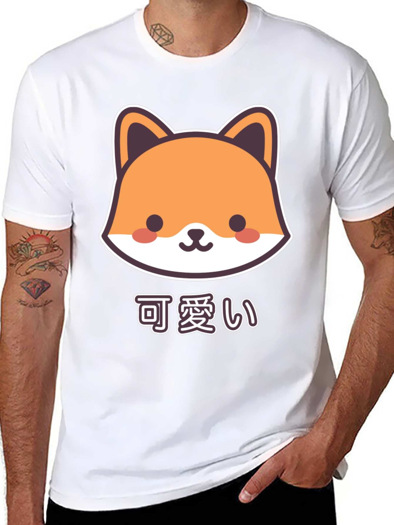 Cute Kawaii Fox Black T-Shirt