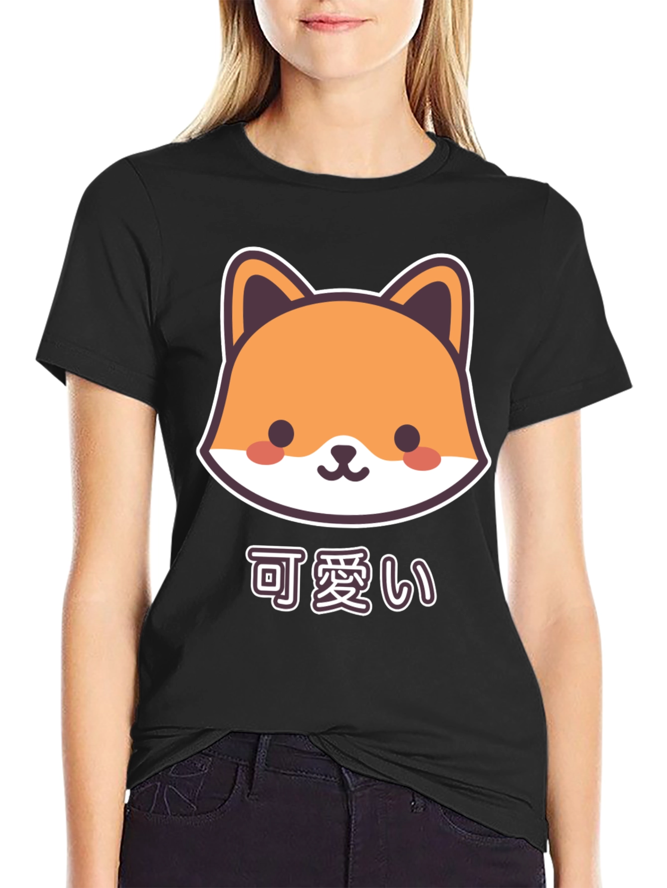 Cute Kawaii Fox Black T-Shirt