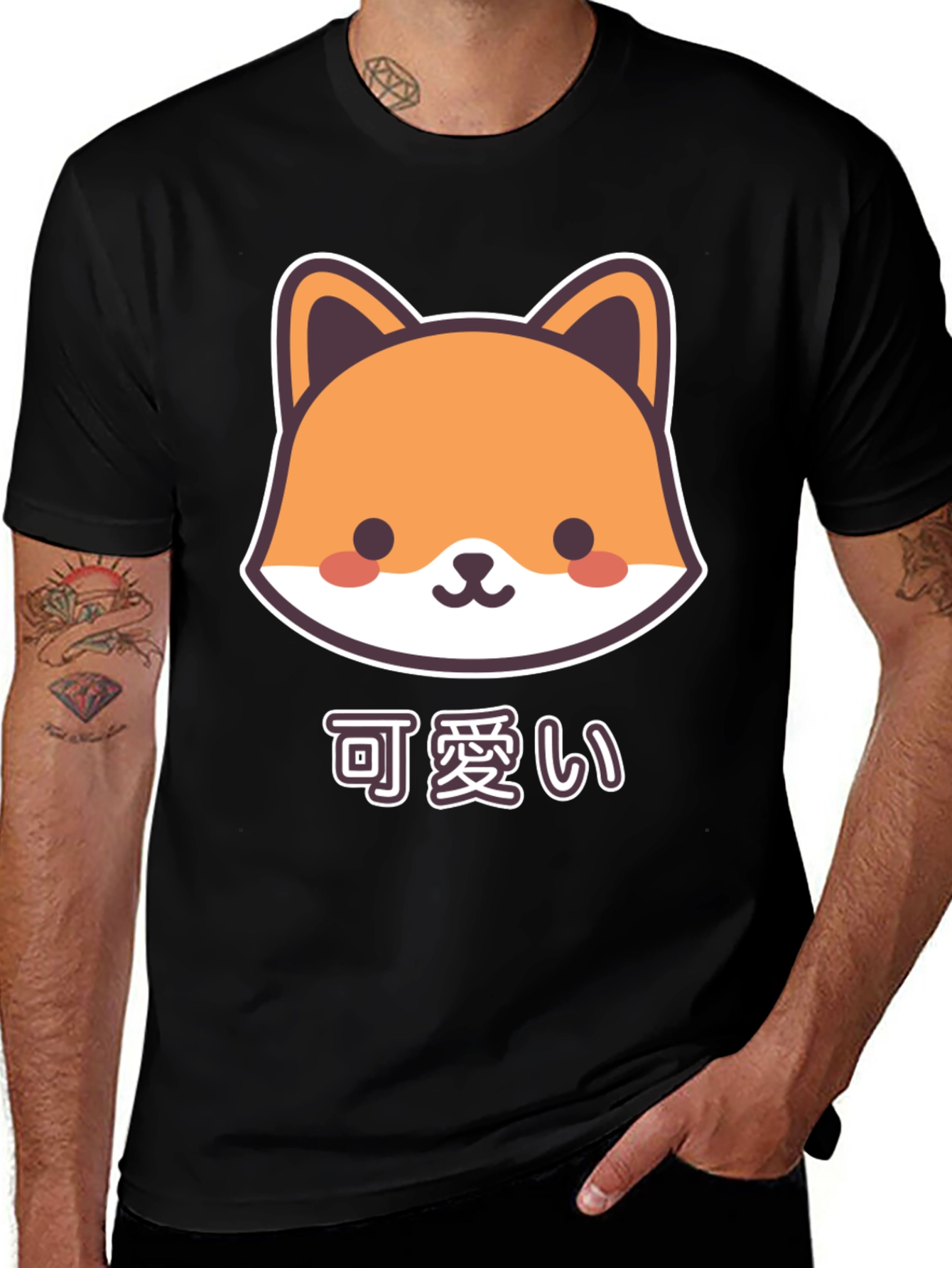 Cute Kawaii Fox Black T-Shirt