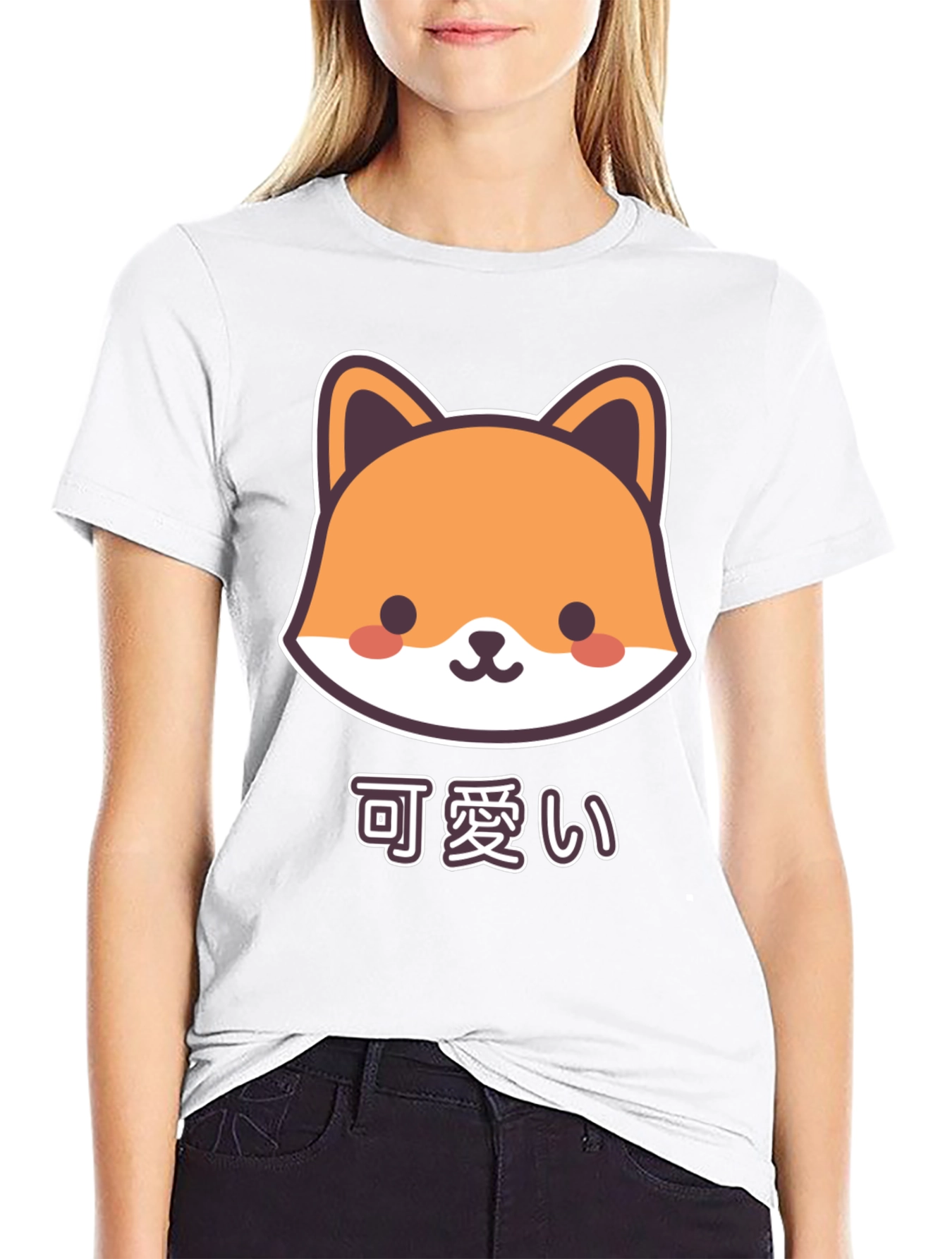 Cute Kawaii Fox Black T-Shirt
