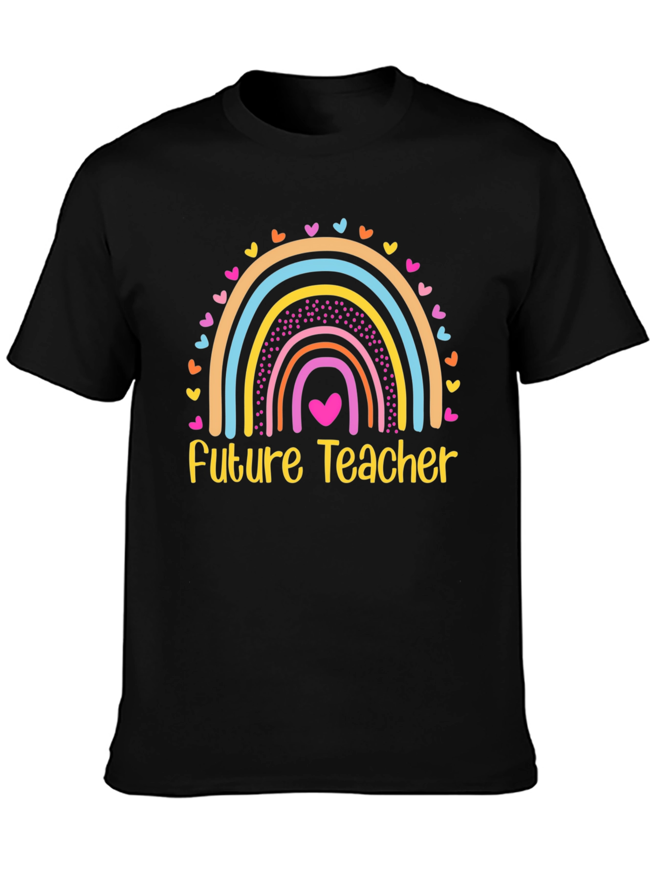 Future Teacher Rainbow Heart T-Shirt - Black Cotton Tee