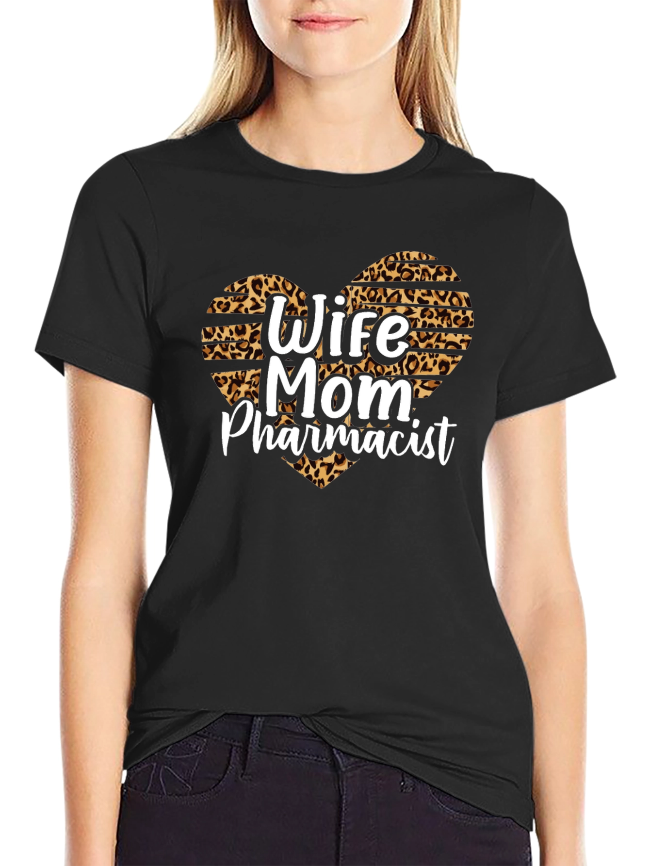 Wife Mom Pharmacist Leopard Heart T-Shirt