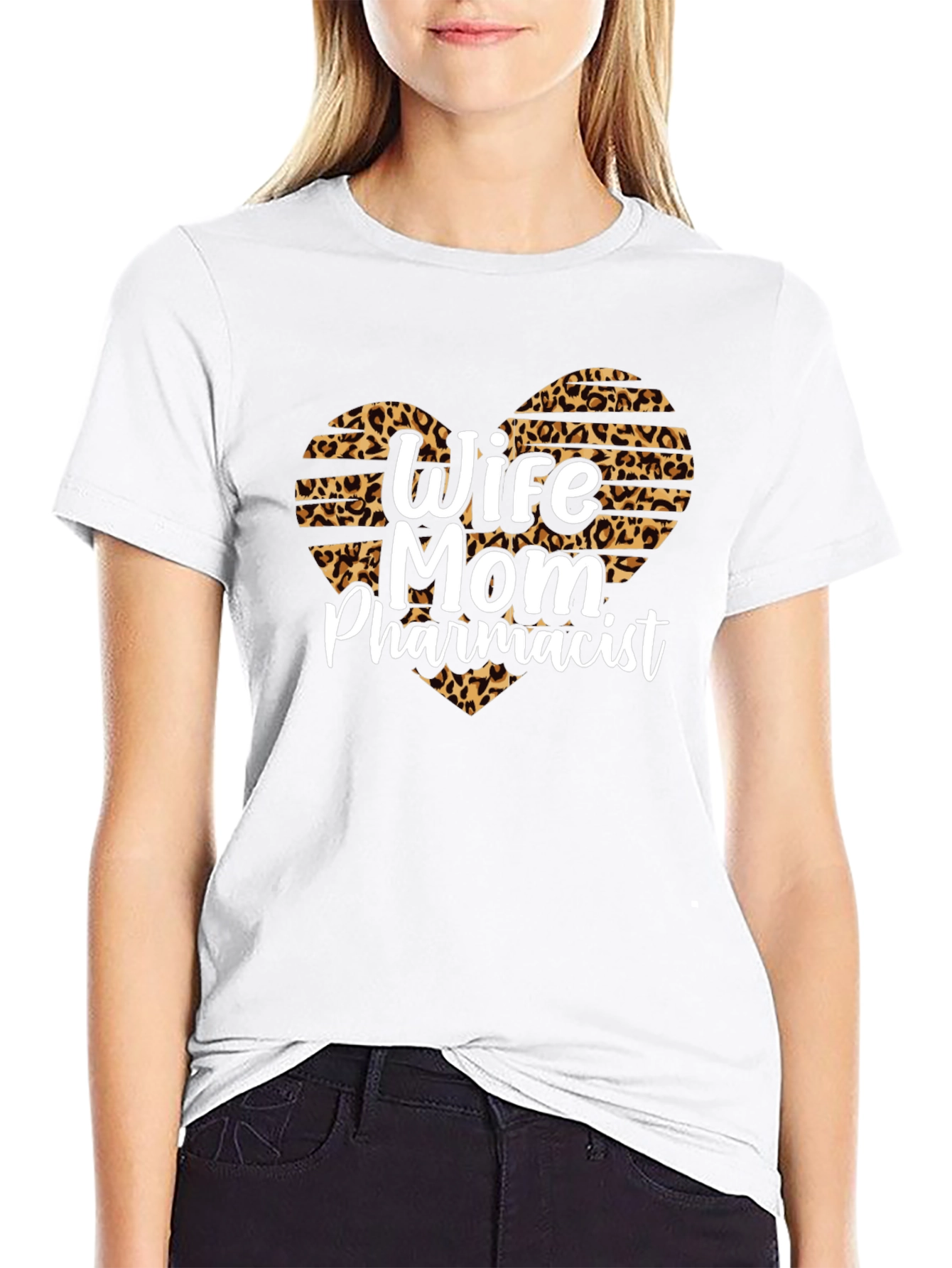 Wife Mom Pharmacist Leopard Heart T-Shirt