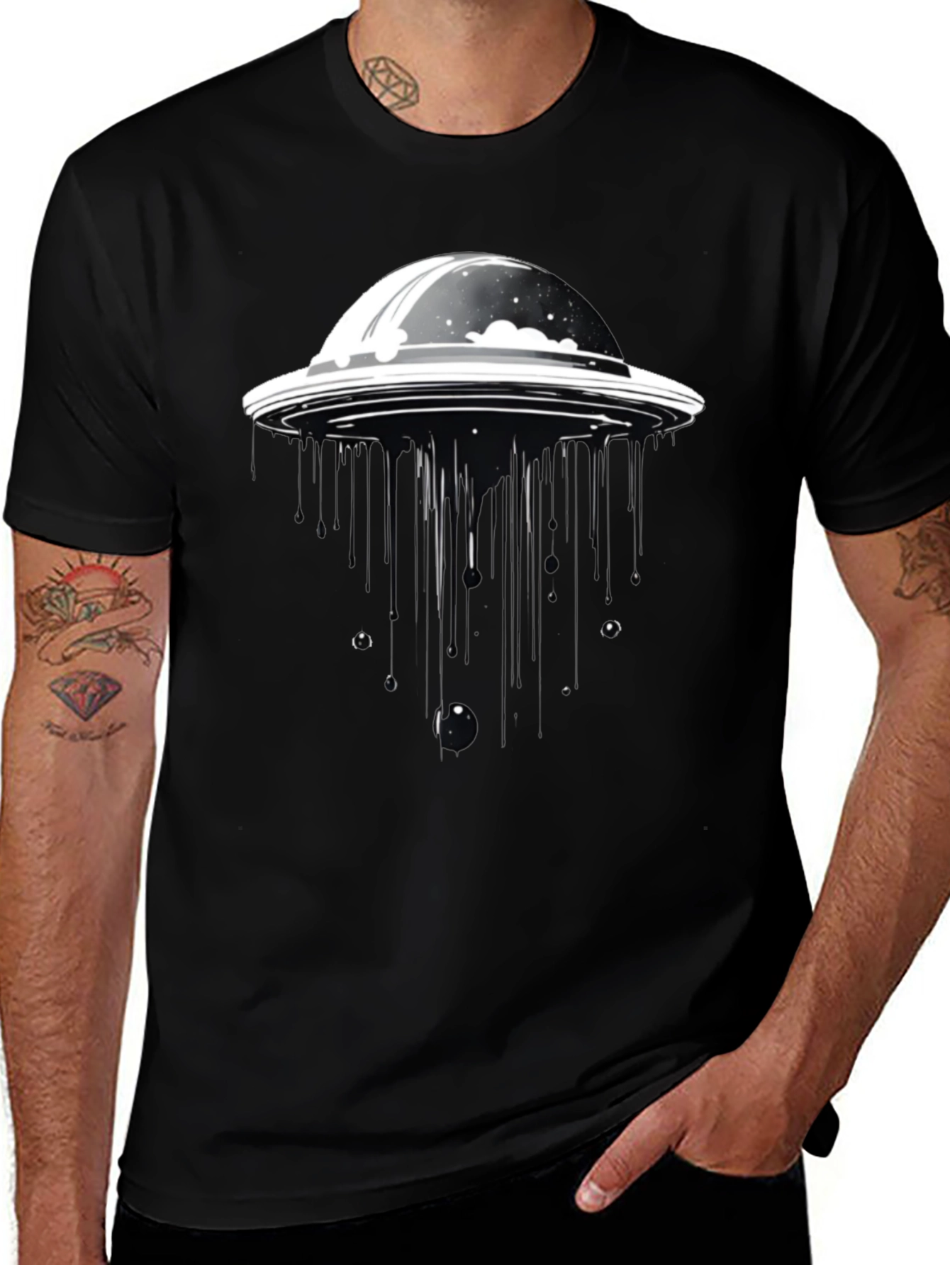UFO Abduction Black T-Shirt - Sci-Fi Style