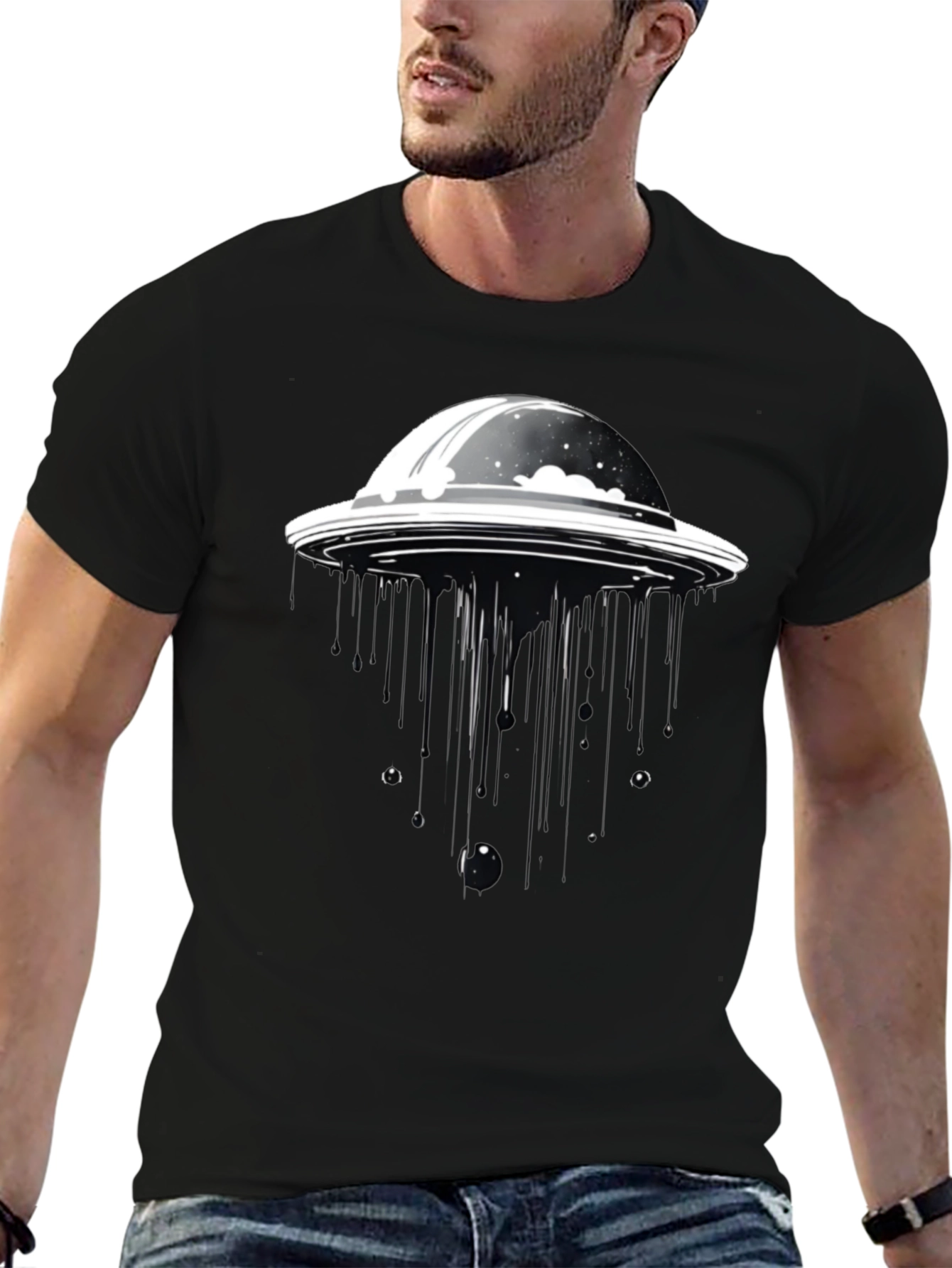 UFO Abduction Black T-Shirt - Sci-Fi Style