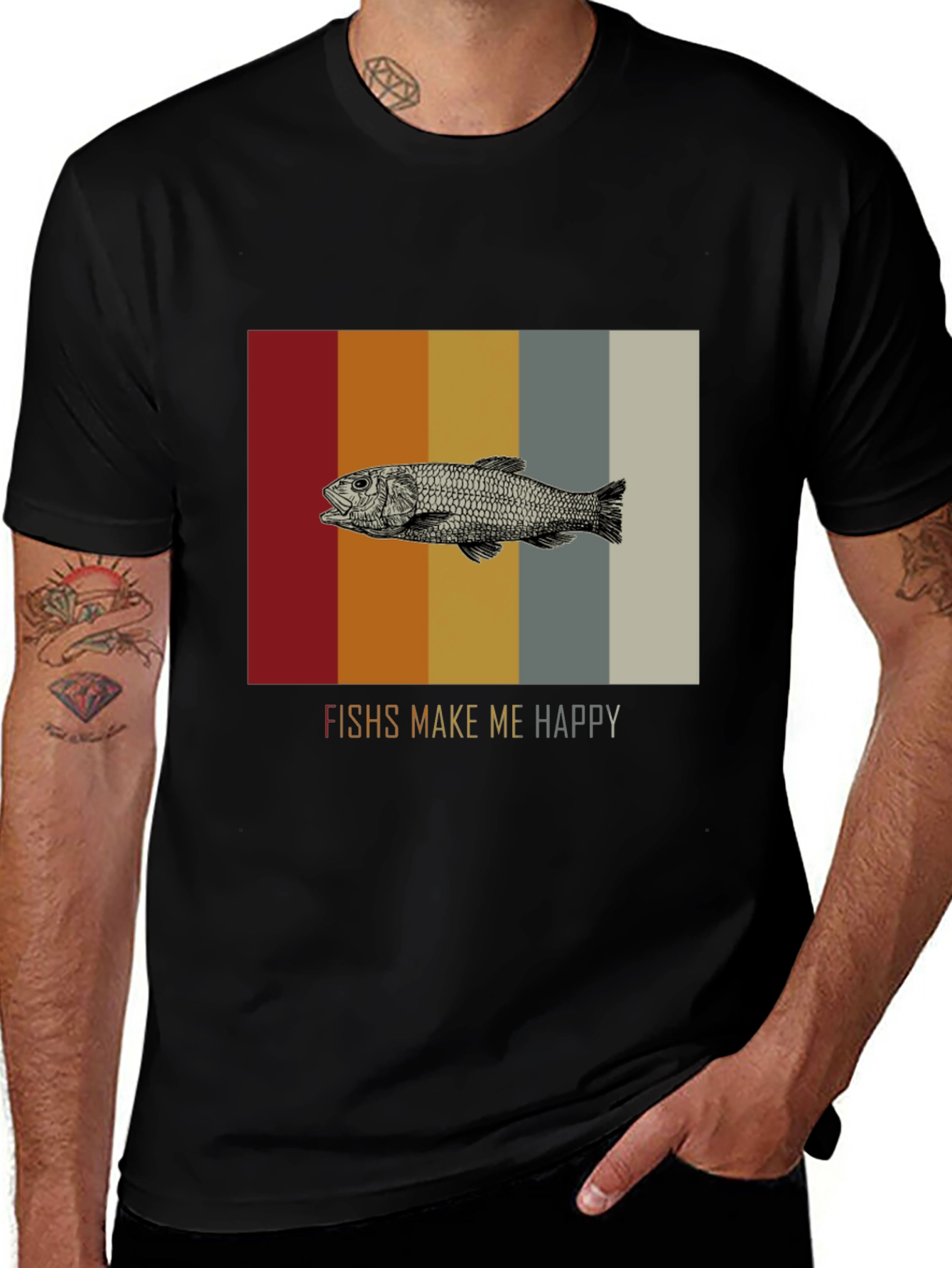 Fish Graphic Tee - Makes Me Happy Black T-Shirt