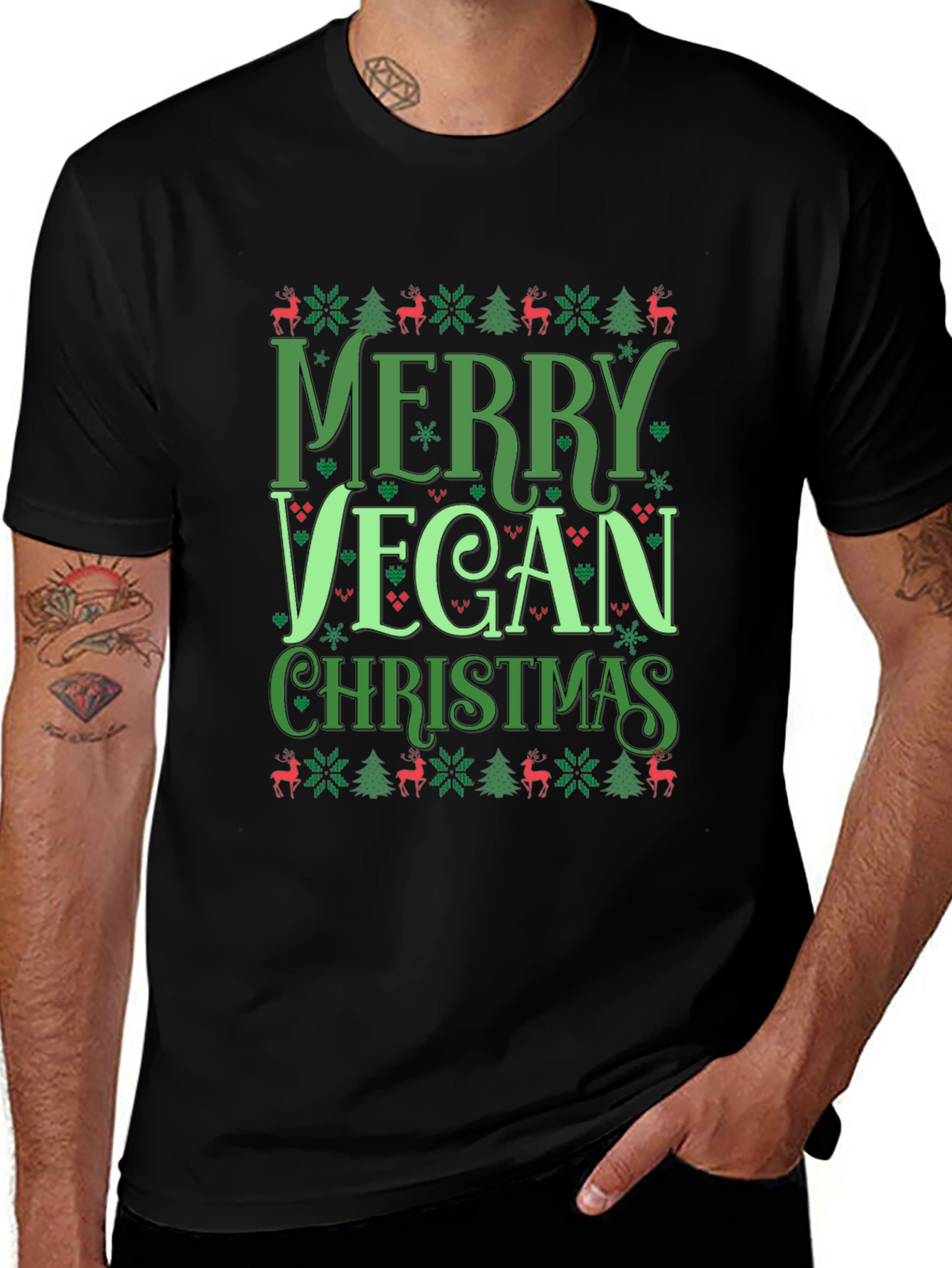 Merry Vegan Christmas Graphic T-Shirt