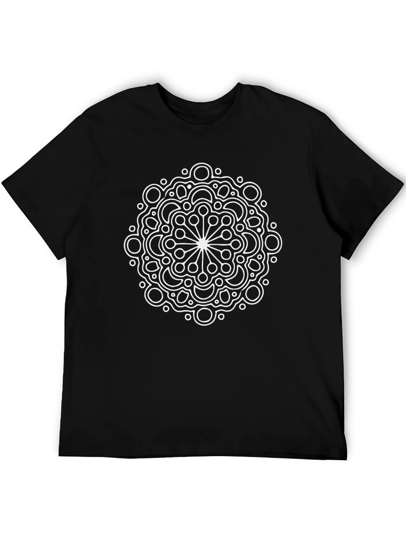 Geometric Mandala Graphic Tee - Black Cotton Casual T-Shirt
