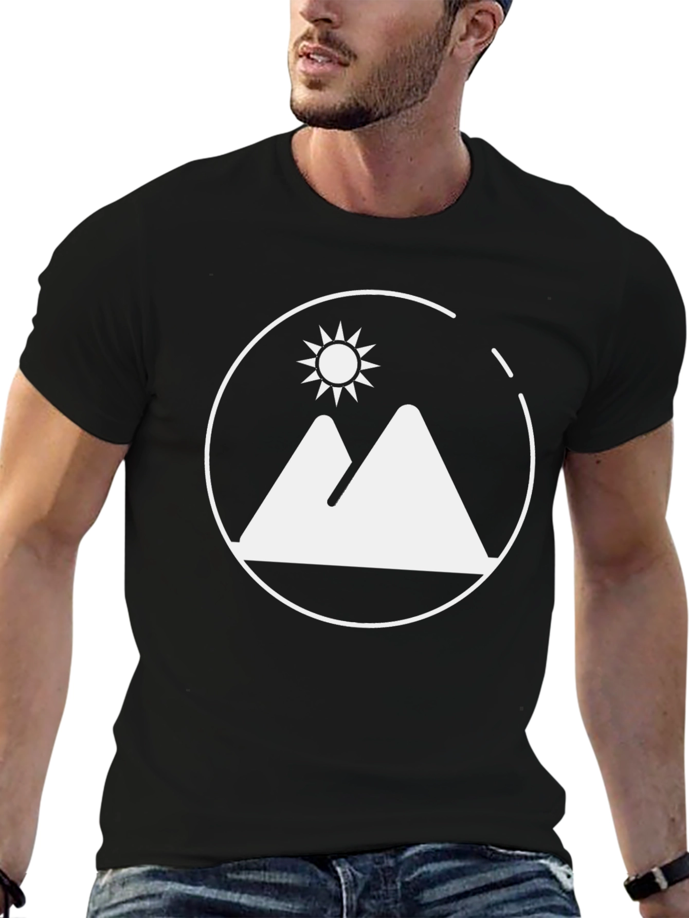 Mountains & Sun Graphic Tee - Black Cotton Shirt