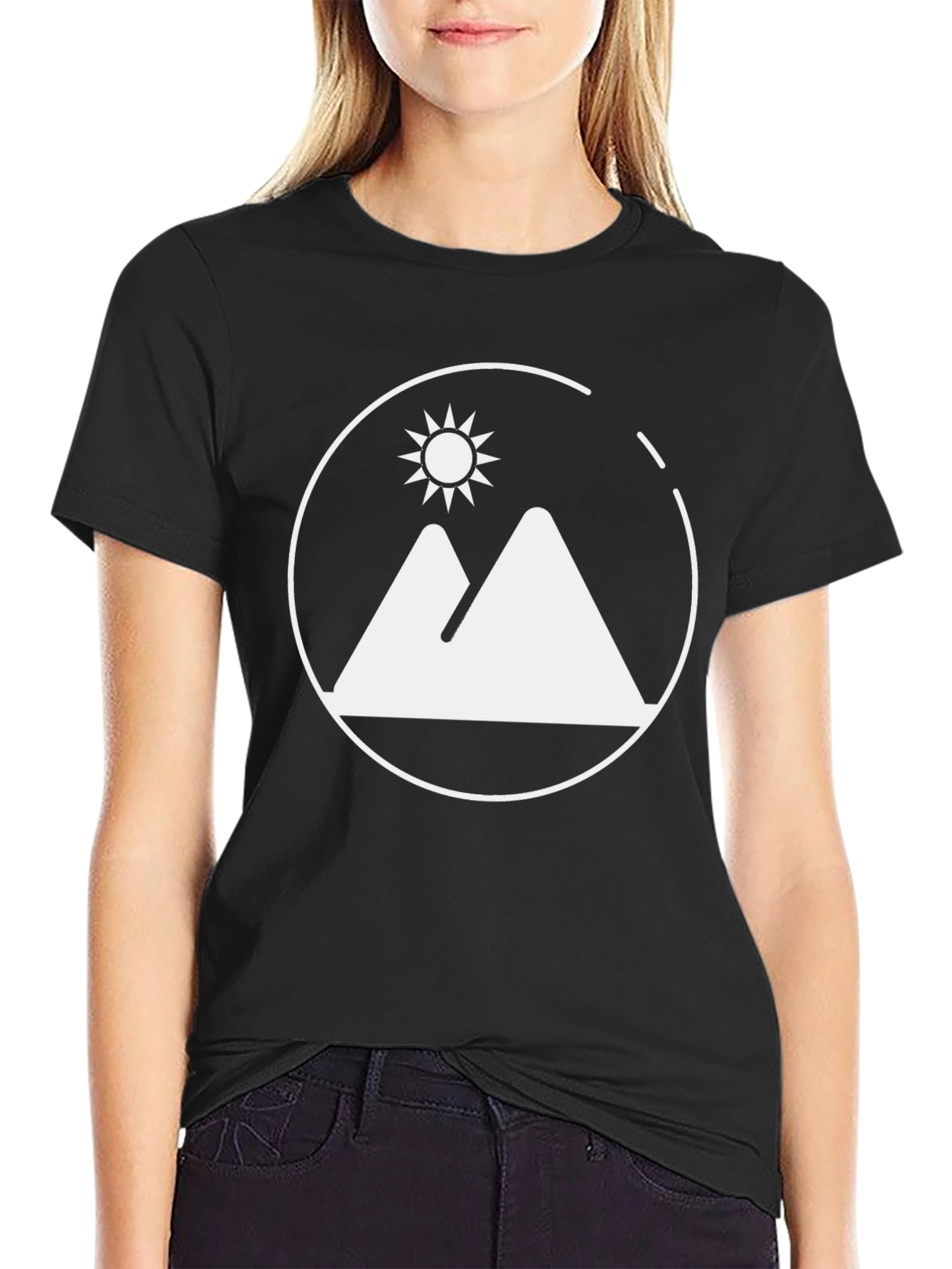 Mountains & Sun Graphic Tee - Black Cotton Shirt