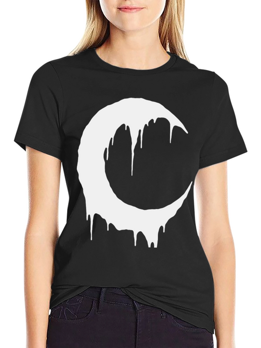 Black T-Shirt with Dripping Crescent Moon Design