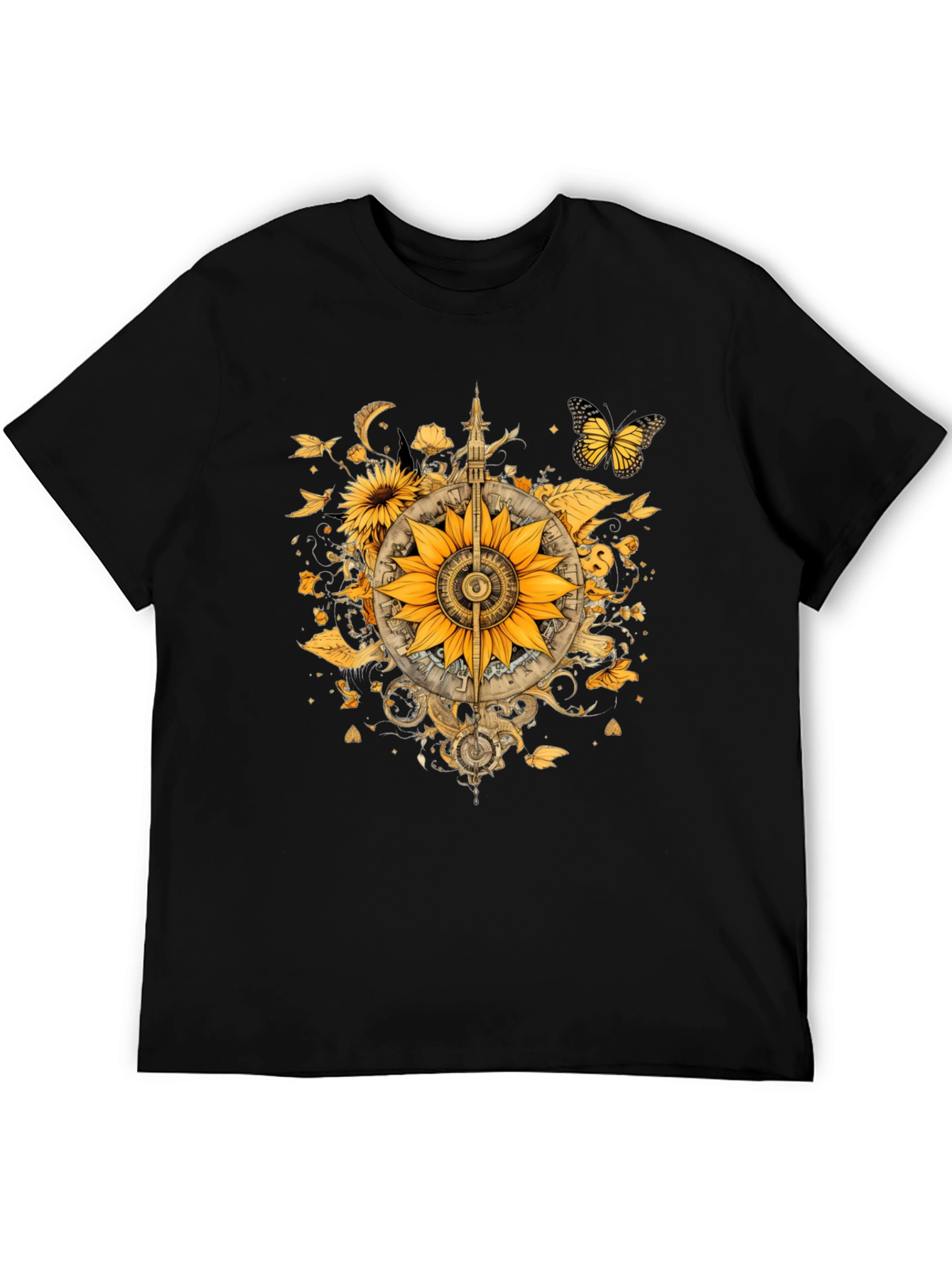 Sunflower Compass Graphic Black T-Shirt