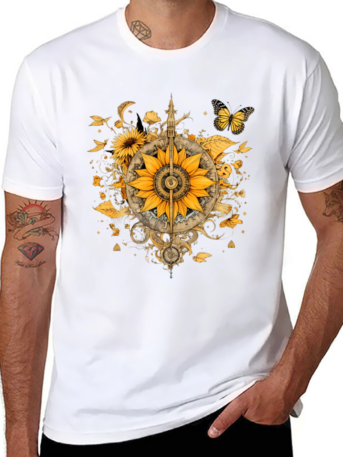 Sunflower Compass Graphic Black T-Shirt