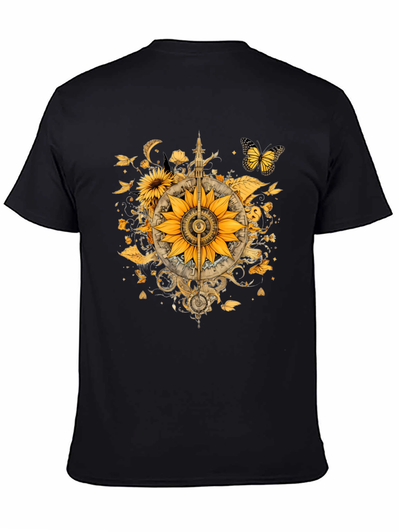 Sunflower Compass Graphic Black T-Shirt