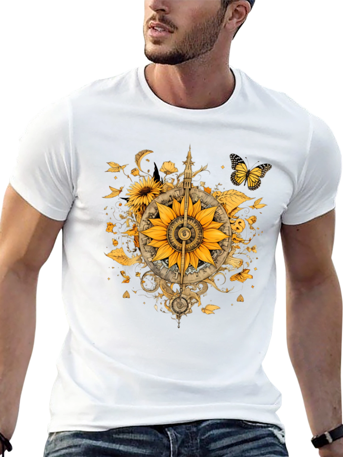 Sunflower Compass Graphic Black T-Shirt