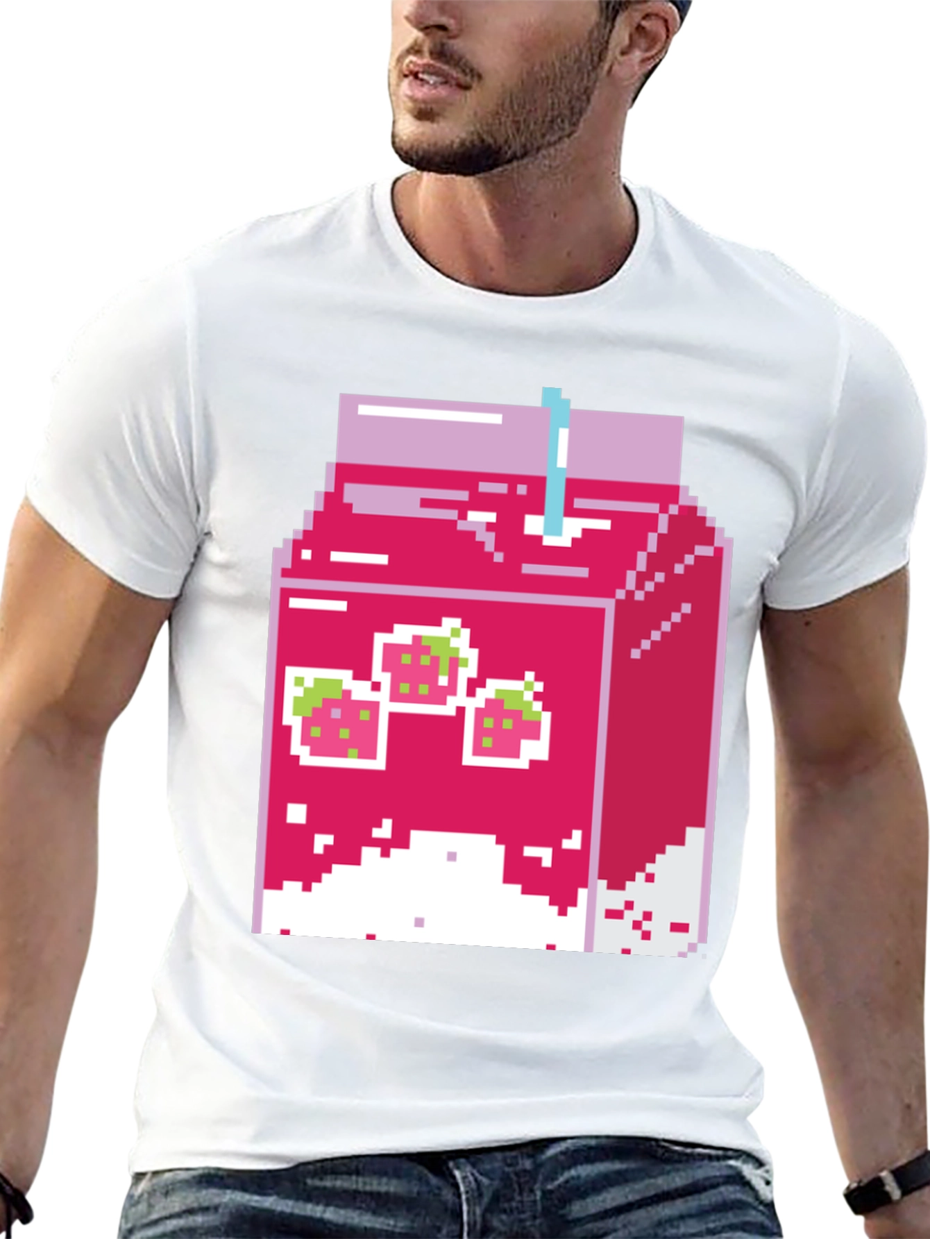 Pixel Strawberry Milk T-Shirt - Retro Gaming Style!