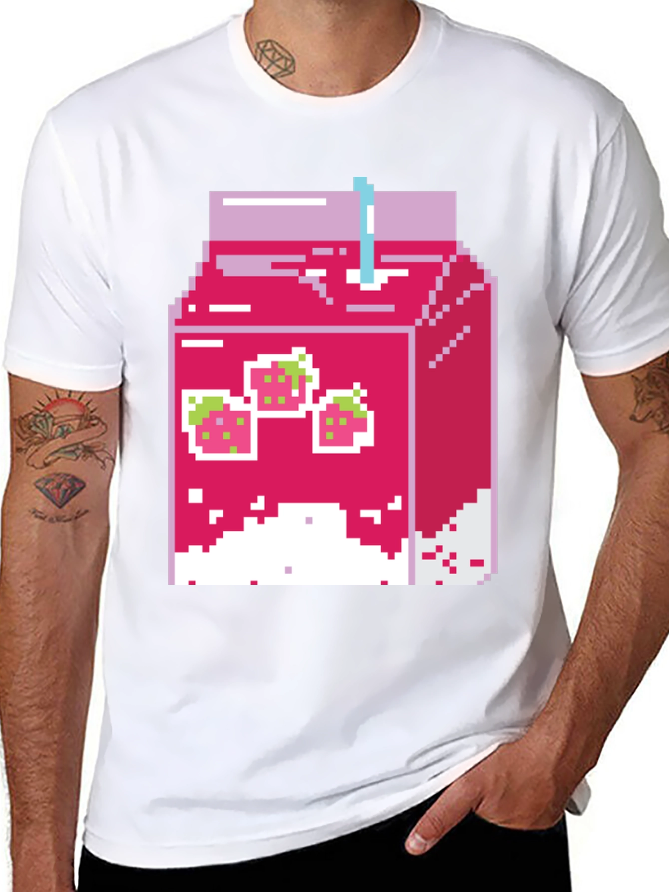 Pixel Strawberry Milk T-Shirt - Retro Gaming Style!