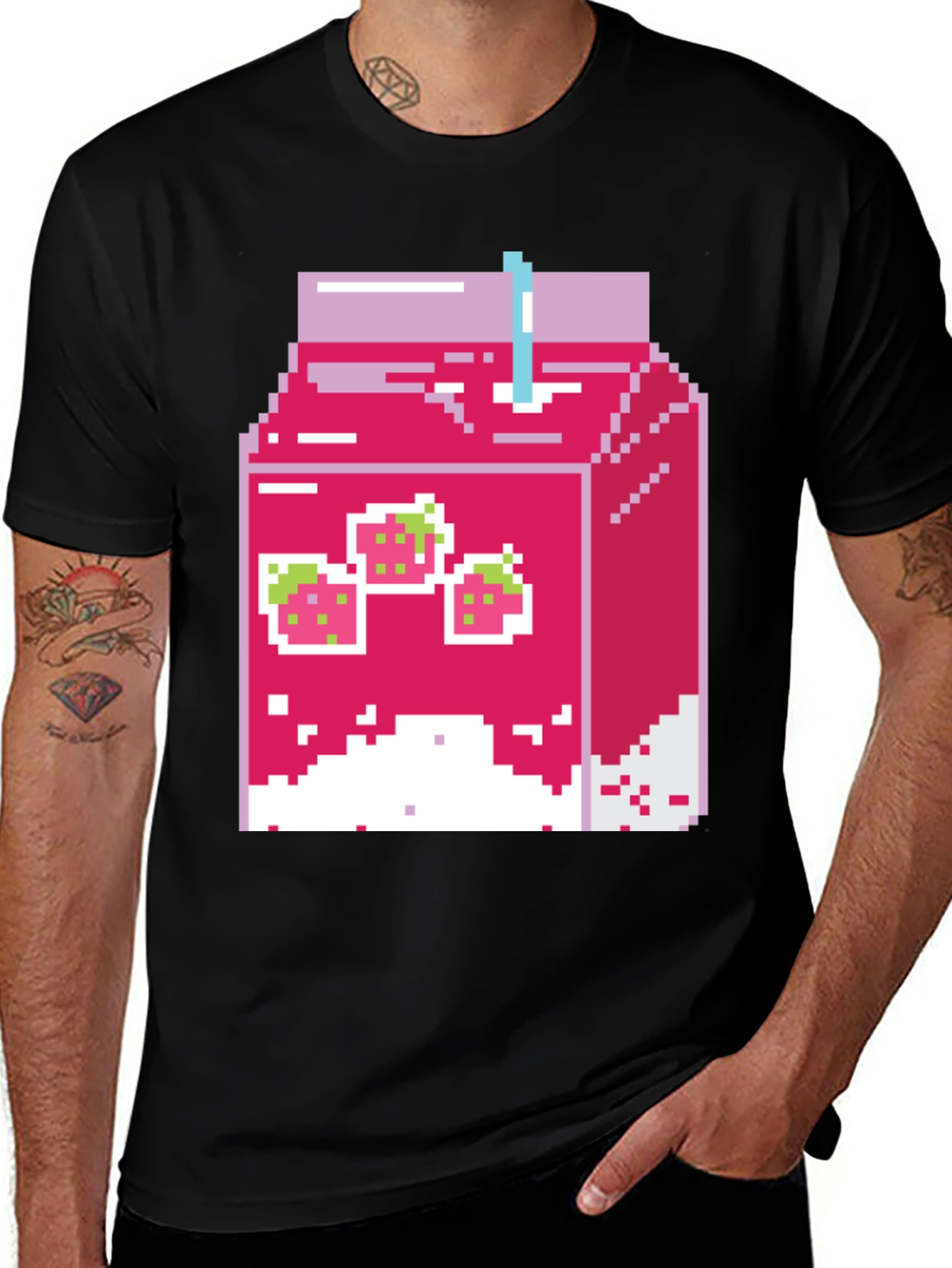 Pixel Strawberry Milk T-Shirt - Retro Gaming Style!