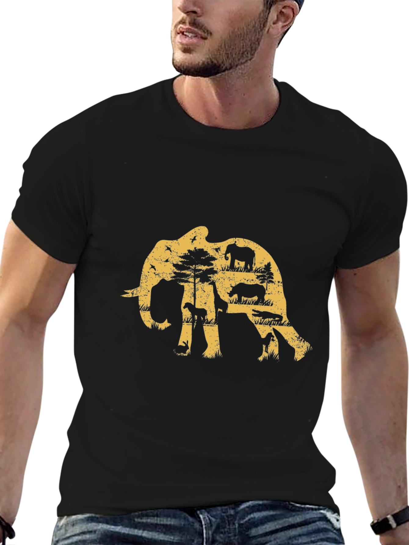 Elephant Safari Graphic Tee - Black