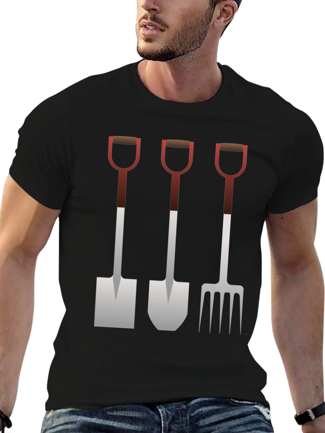 Gardening Tool Graphic Tee - Black Cotton Shirt