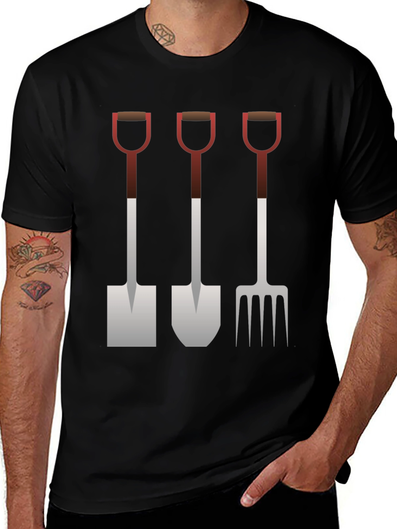 Gardening Tool Graphic Tee - Black Cotton Shirt