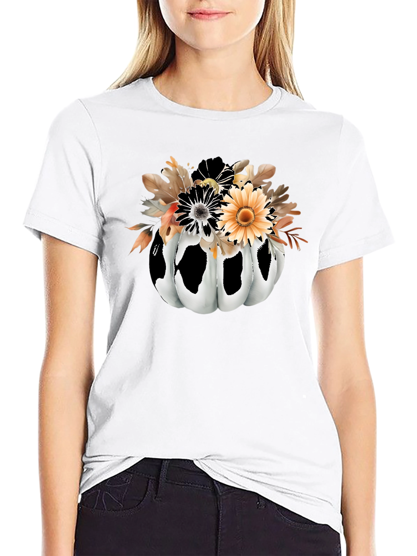 Floral Pumpkin Graphic T-Shirt - Black