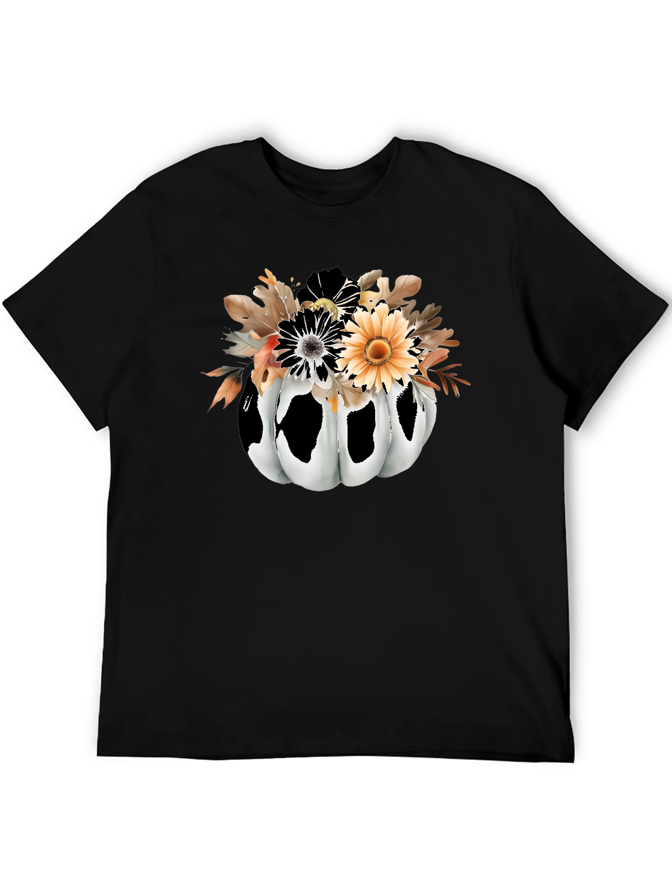 Floral Pumpkin Graphic T-Shirt - Black
