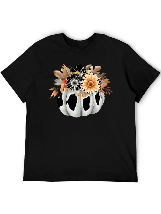 Floral Pumpkin Graphic T-Shirt - Black