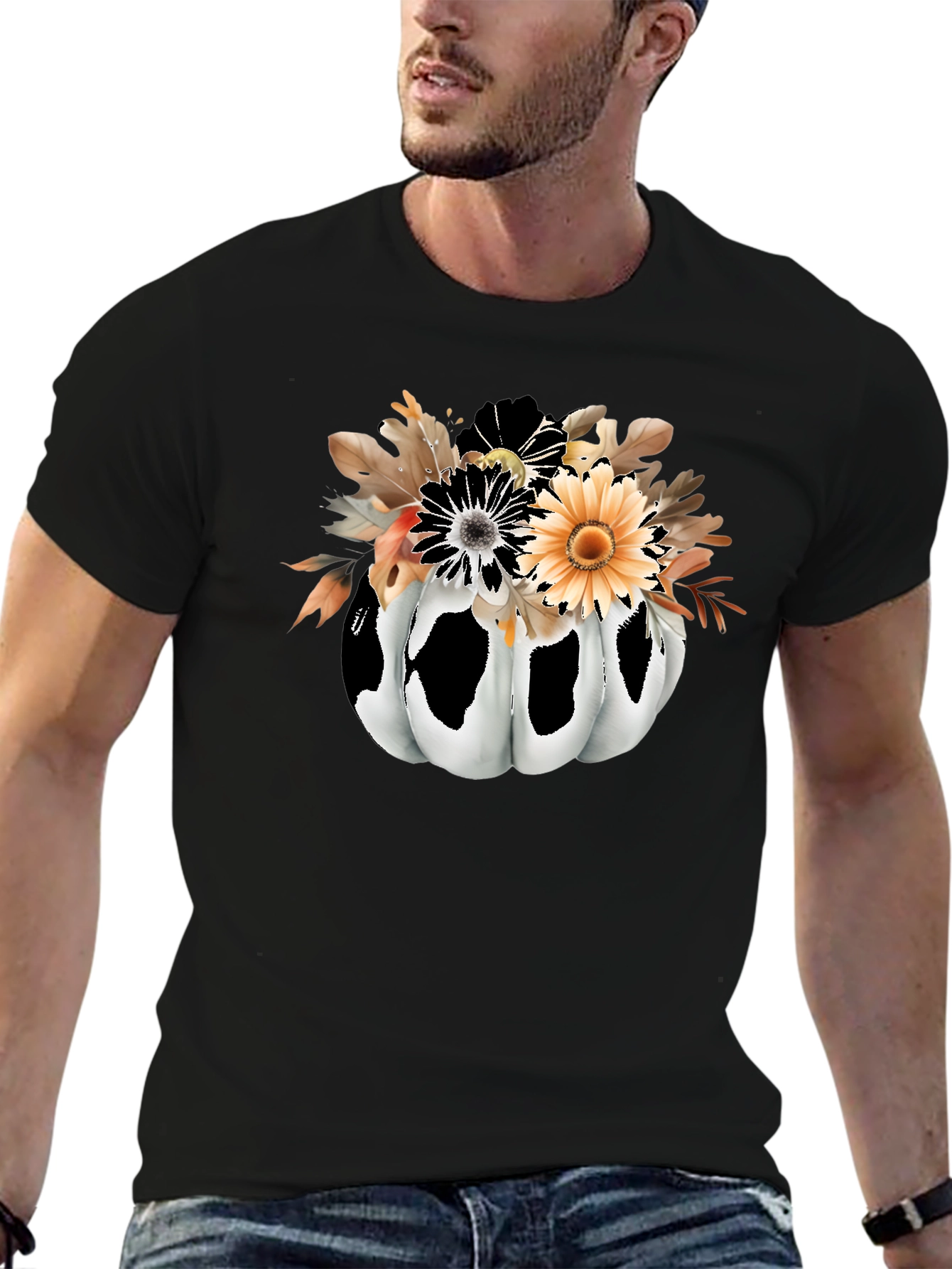 Floral Pumpkin Graphic T-Shirt - Black
