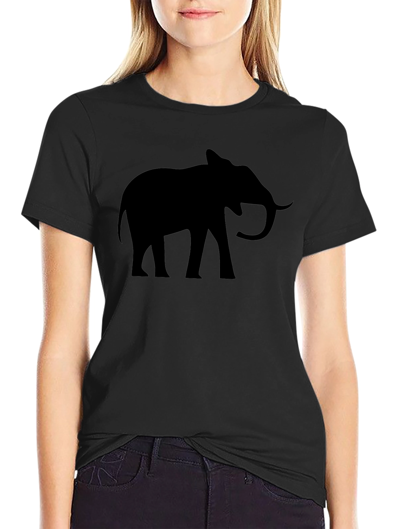 Elephant Silhouette Graphic Tee - Black