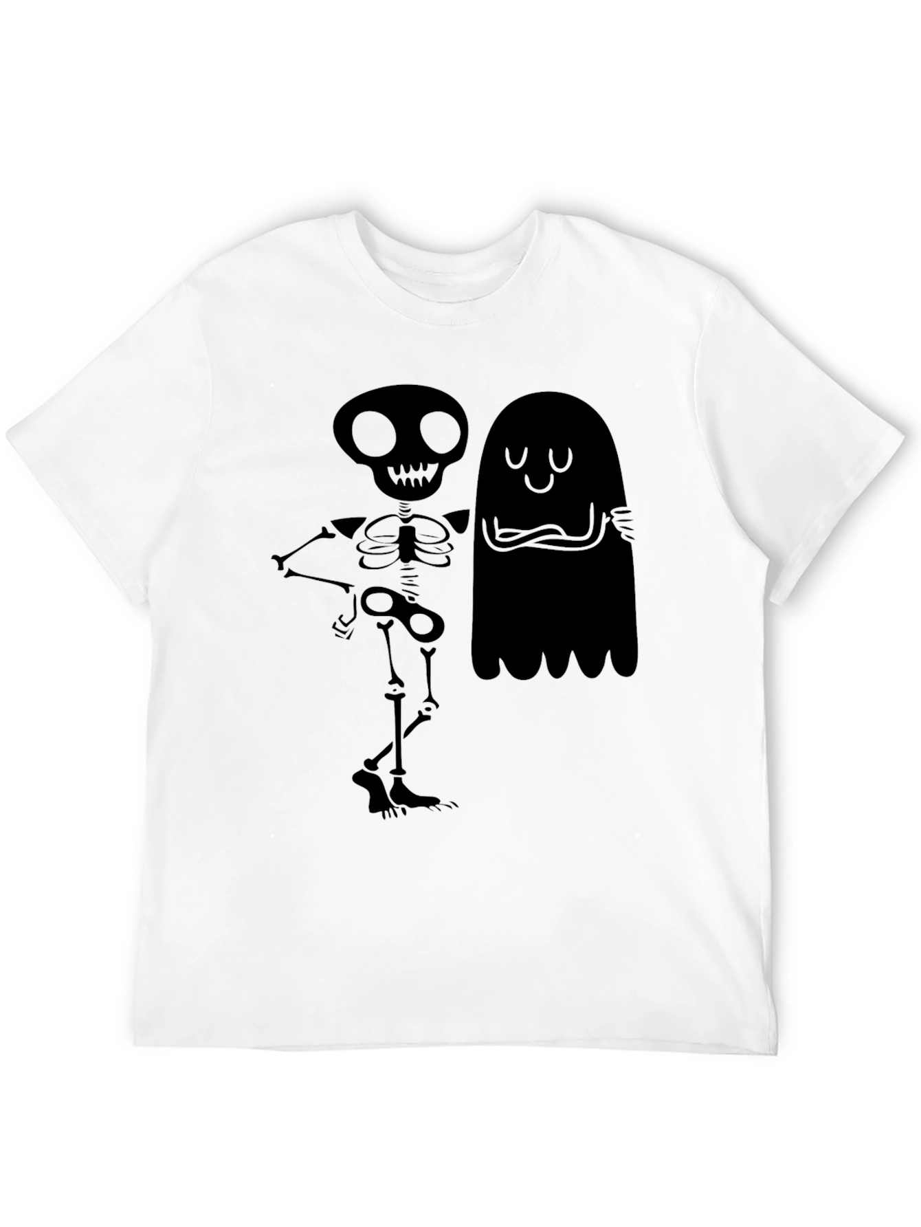 Spooky Skeleton & Ghost Graphic T-Shirt