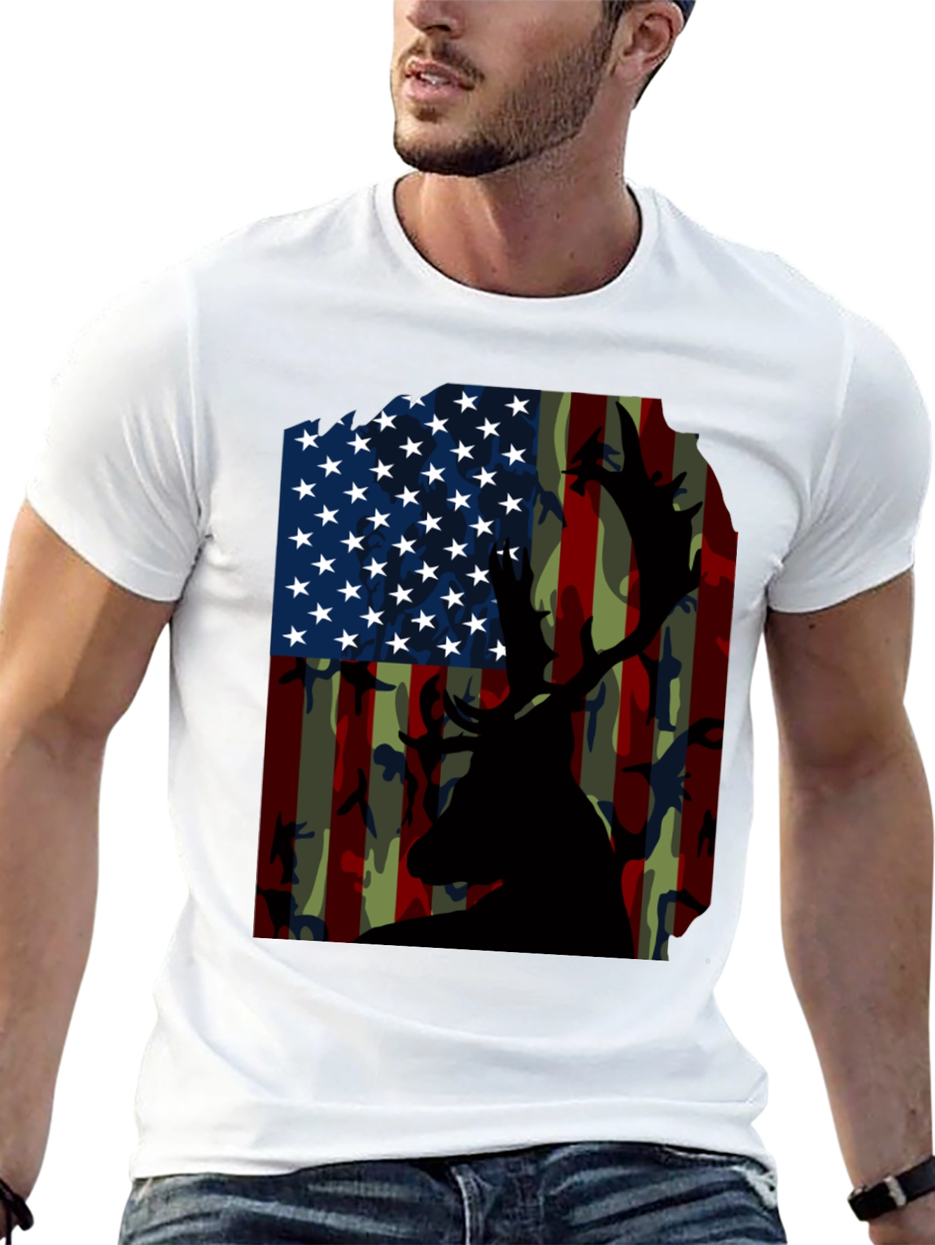 American Flag Deer Camo T-Shirt