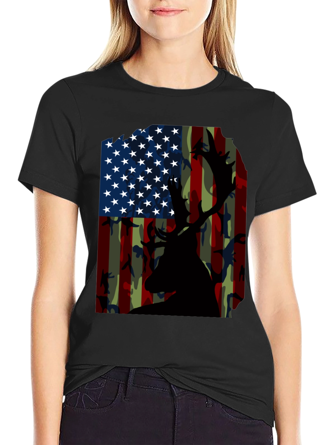 American Flag Deer Camo T-Shirt