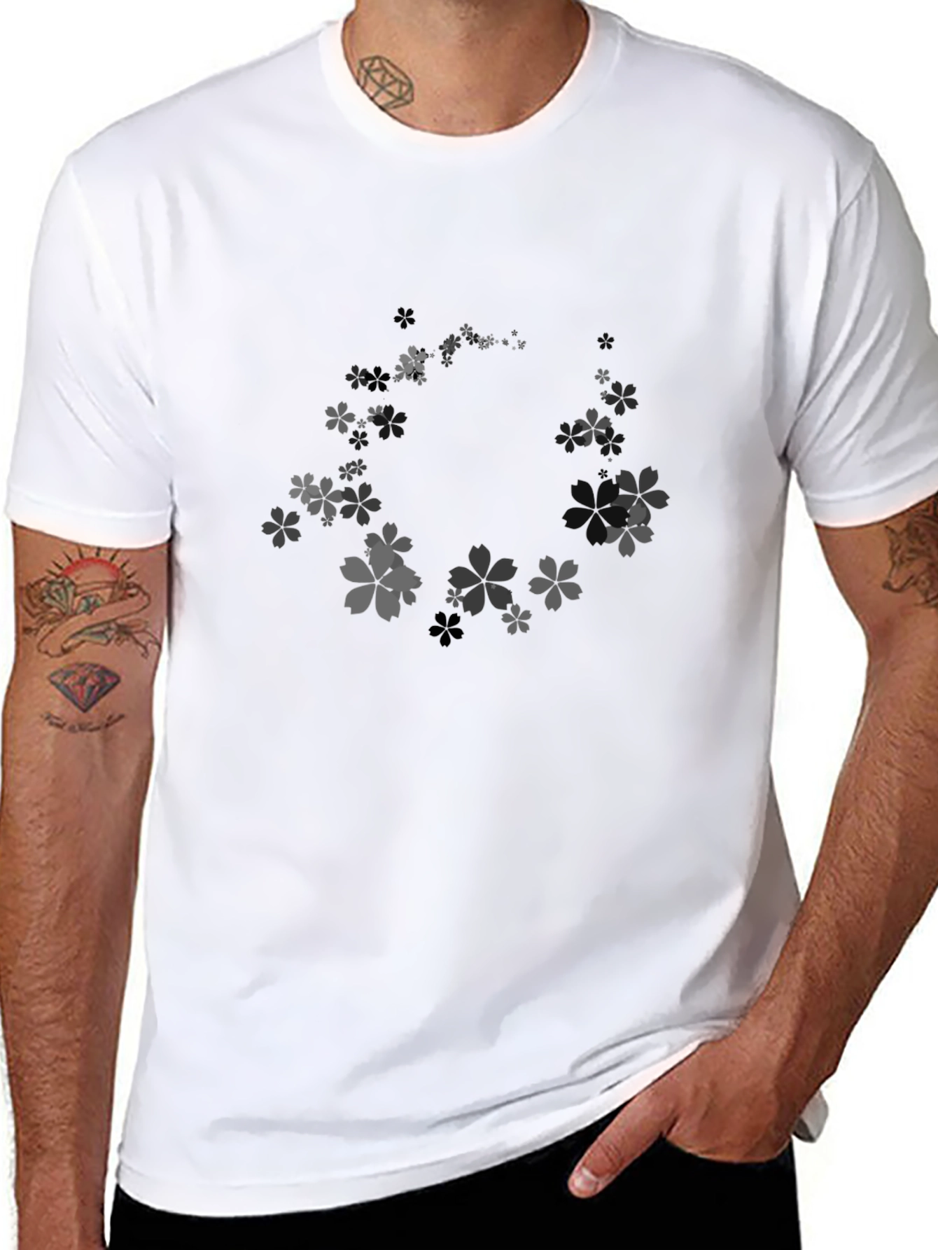 Floral Circle Graphic Tee - Black Cotton T-Shirt