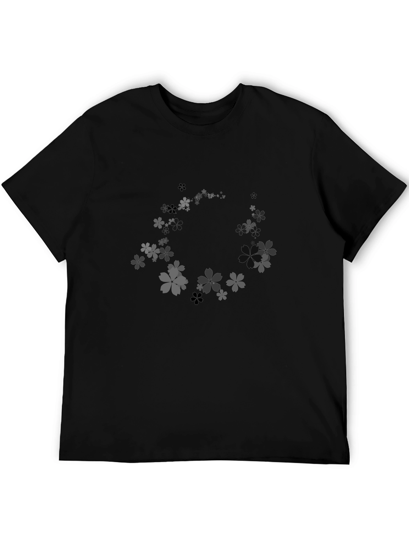 Floral Circle Graphic Tee - Black Cotton T-Shirt
