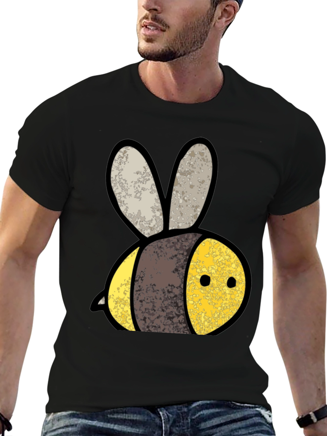 Cute Bee Graphic Tee - Black Cotton T-Shirt