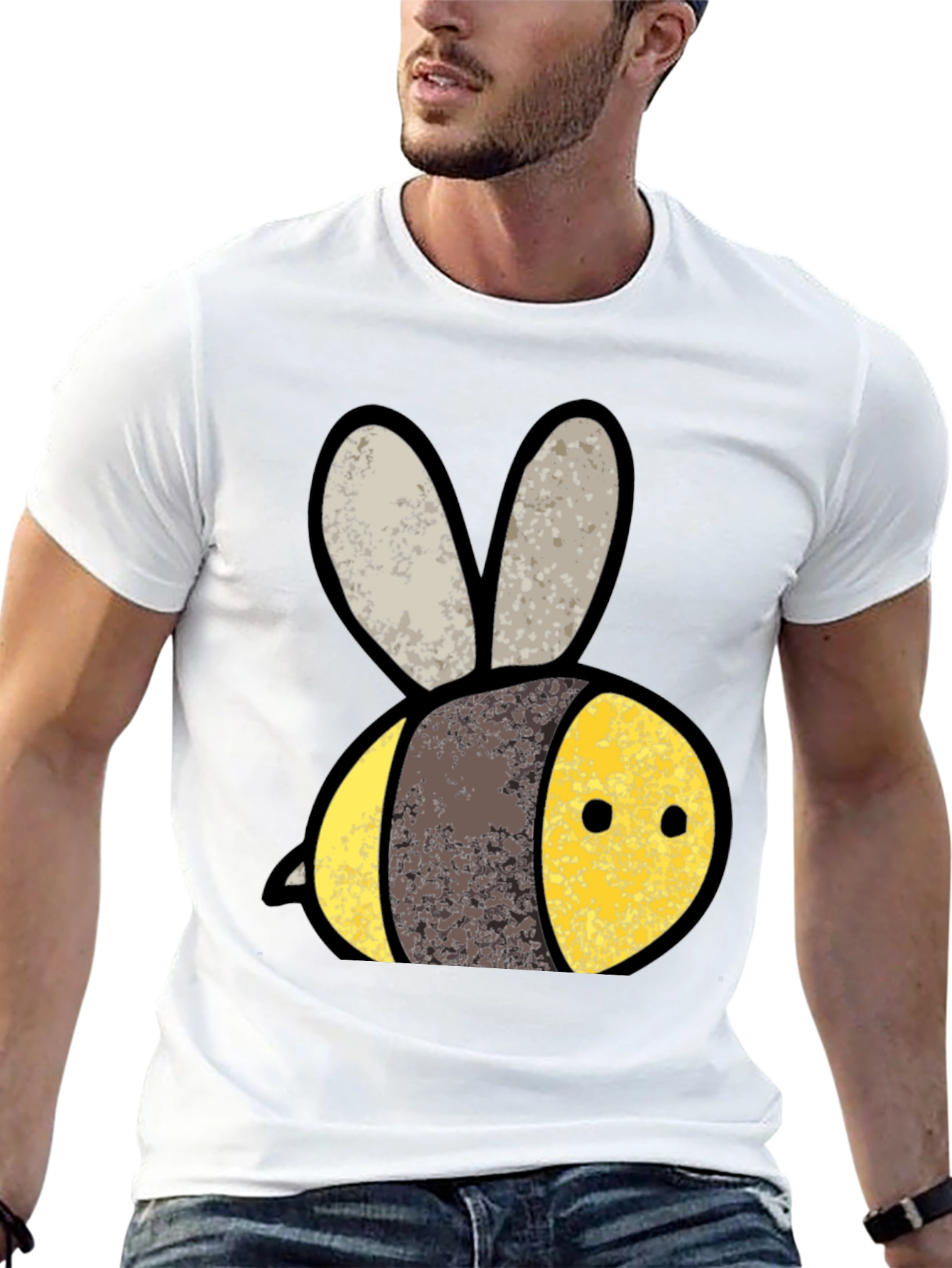 Cute Bee Graphic Tee - Black Cotton T-Shirt