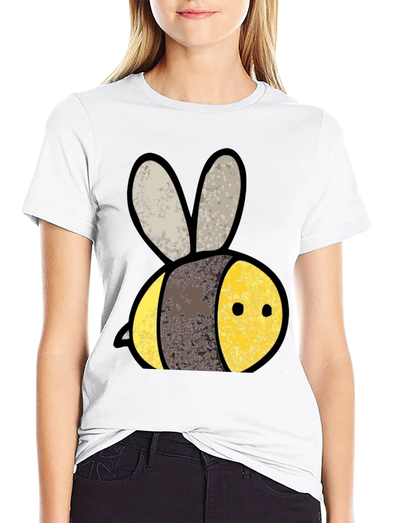 Cute Bee Graphic Tee - Black Cotton T-Shirt