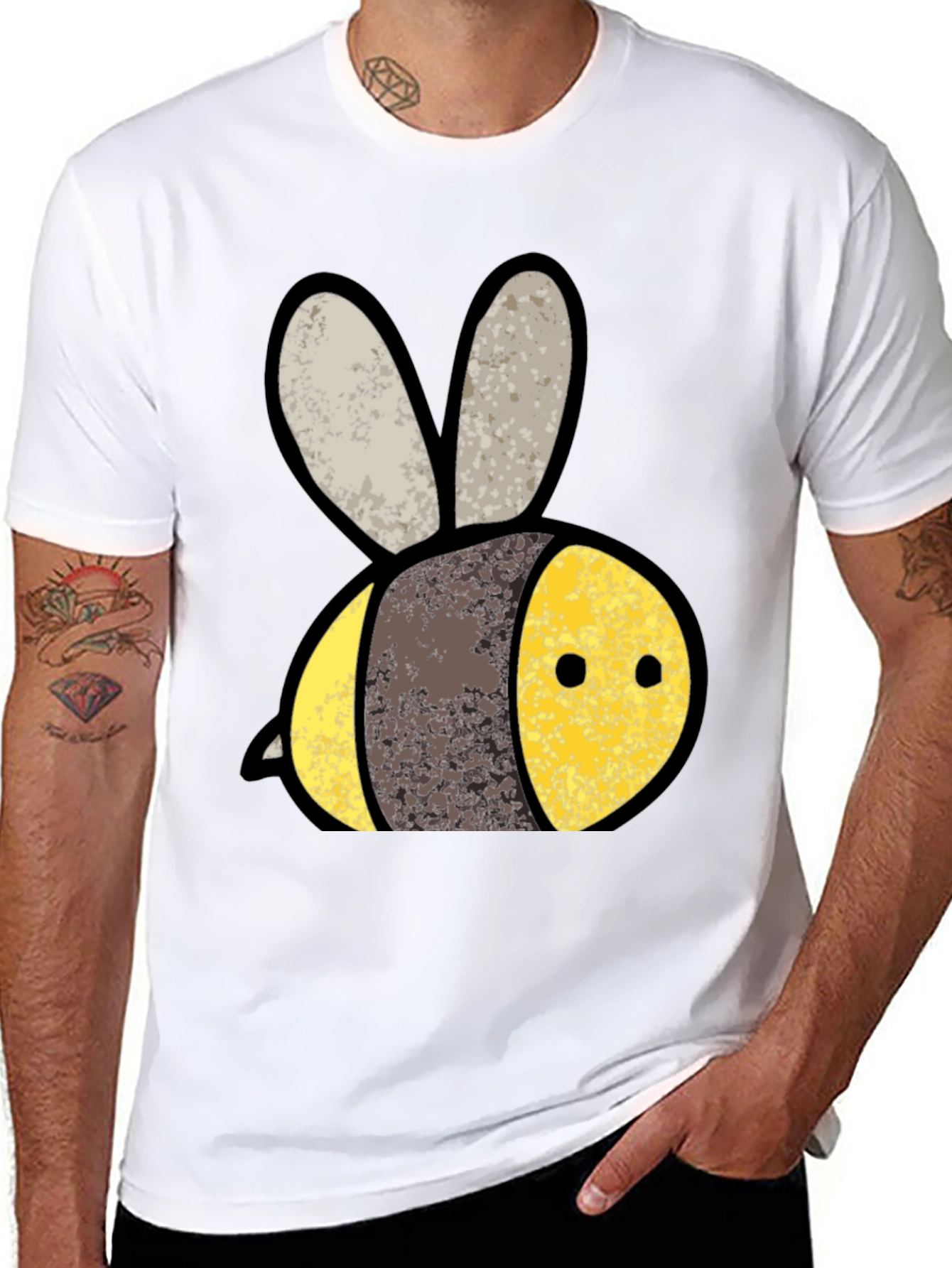Cute Bee Graphic Tee - Black Cotton T-Shirt
