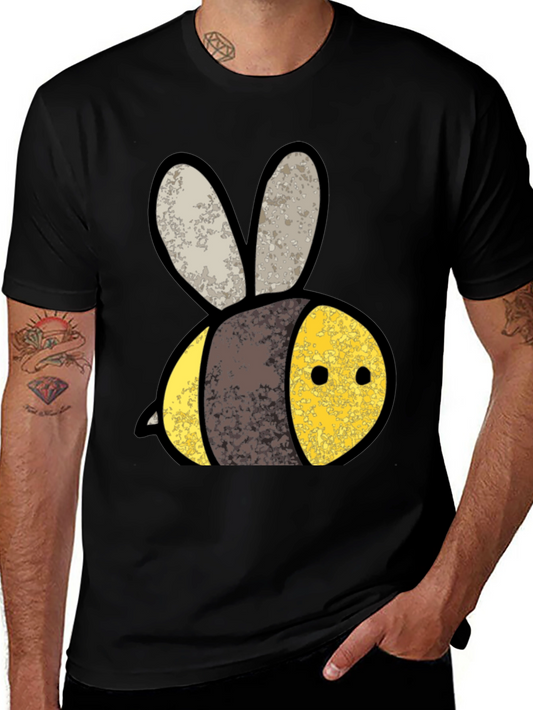 Cute Bee Graphic Tee - Black Cotton T-Shirt